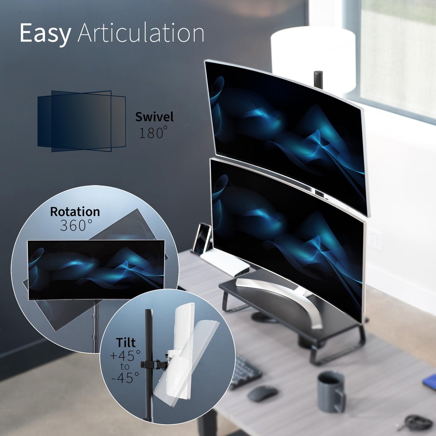 Soporte de Monitor VIVO Negro Ajustable Extra Alto para Escritorio 1 Pantalla hasta 27 Pulgadas