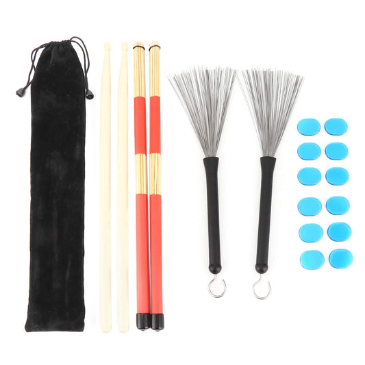 Juego de Baquetas 5A, Escobillas y 12 Amortiguadores de Tambor para Niños, Adultos, Banda de Rock (M02761 Blue)