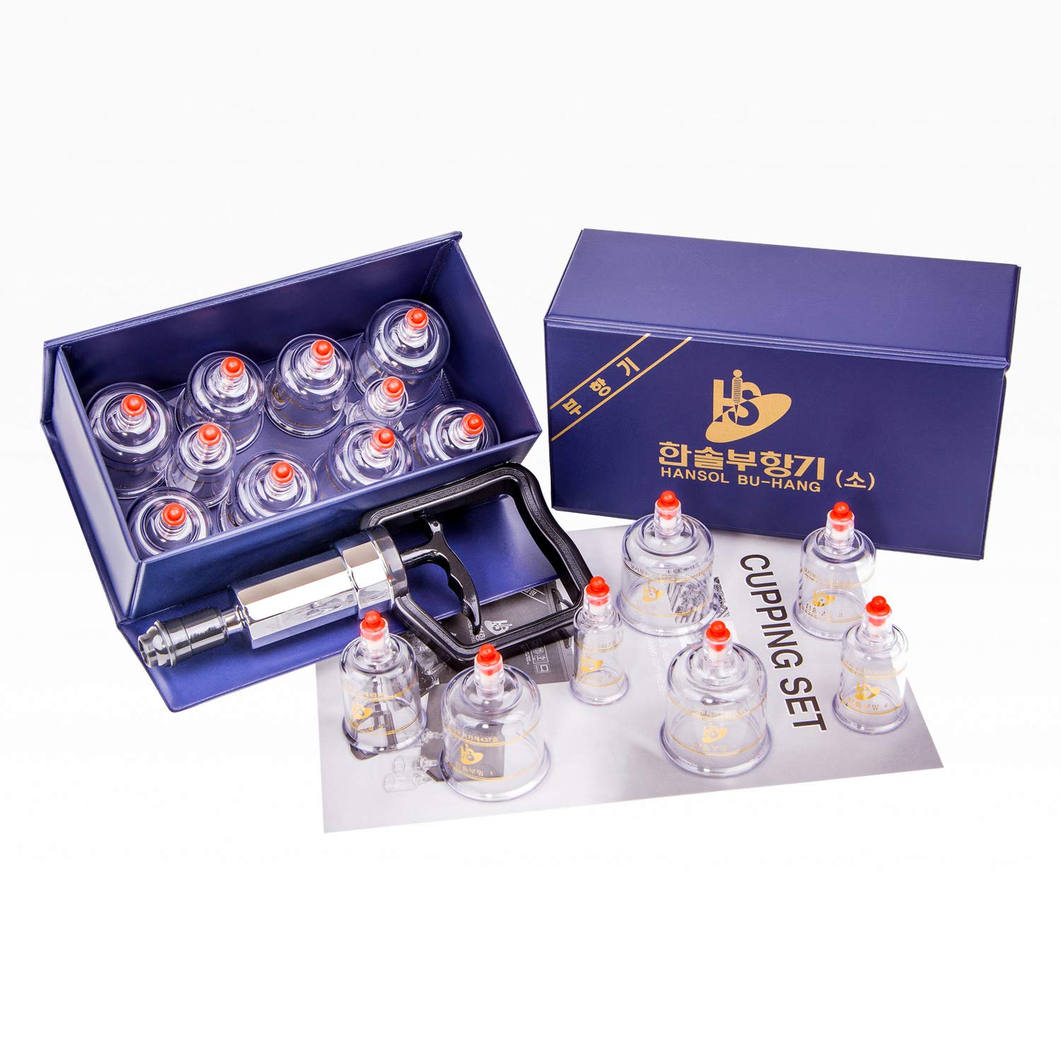 Hansol Professional Cupping Therapy Equipment Set with pumping handle 10 Cups & English Manual (Made in Korea) by Hansol Medical Equipment