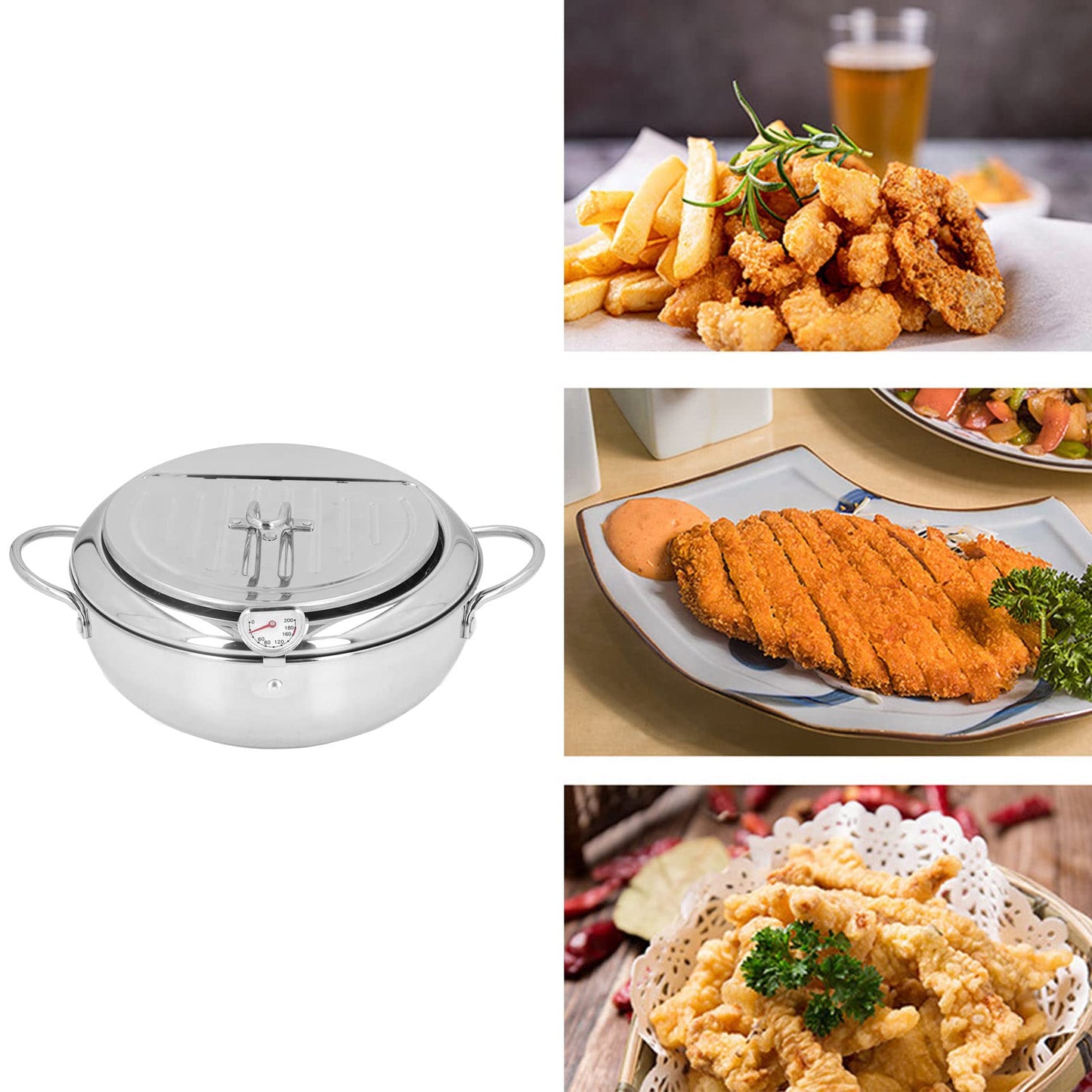 Olla Japonés para Freír Tempura Acero Inoxidable Retención de Calor 3,4 L