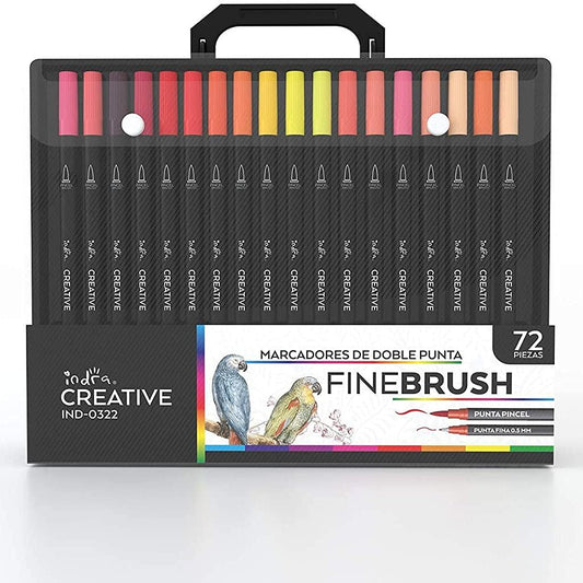 Marcadores Fineliner 72 piezas Rotuladores duales de acuarela INDRA con punta pincel y punto fino de 4mm hechas de nailon para niños y adultos