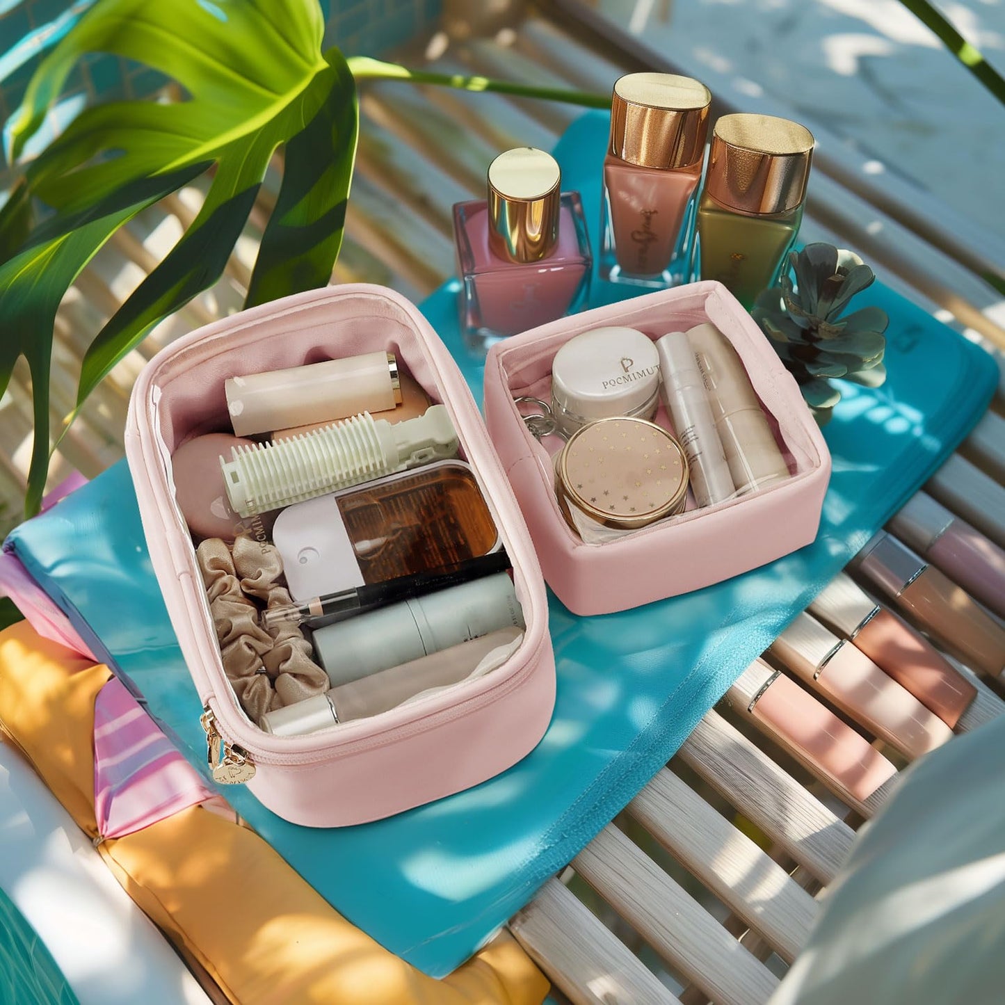 Pocmimut Bolsa de maquillaje,mini bolsa de maquillaje,bolsa organizadora,artículos esenciales de viaje, bolsa de maquillaje transparente para accesorios de coche para mujeres,Rosa