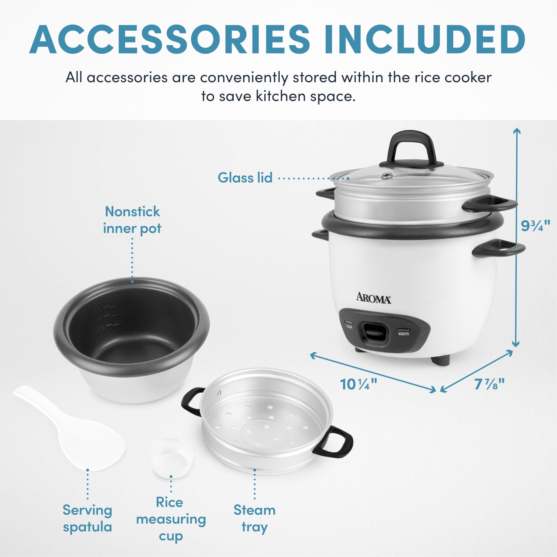 Aroma Arc arrocera y vaporizador de alimentos, 3 tazas (sin cocinar) 6 tazas (cocinado), Blanco, Paquete de 1, 1