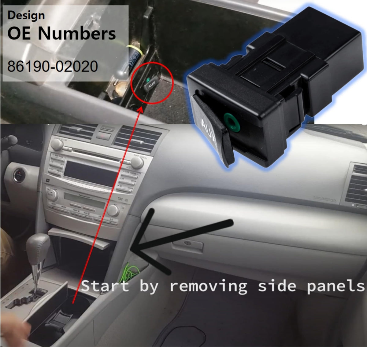Reemplazo de Puerto Auxiliar Pannuoscs Negro Compatible con Toyota Camry Matrix Venza Highlander 2009-2013