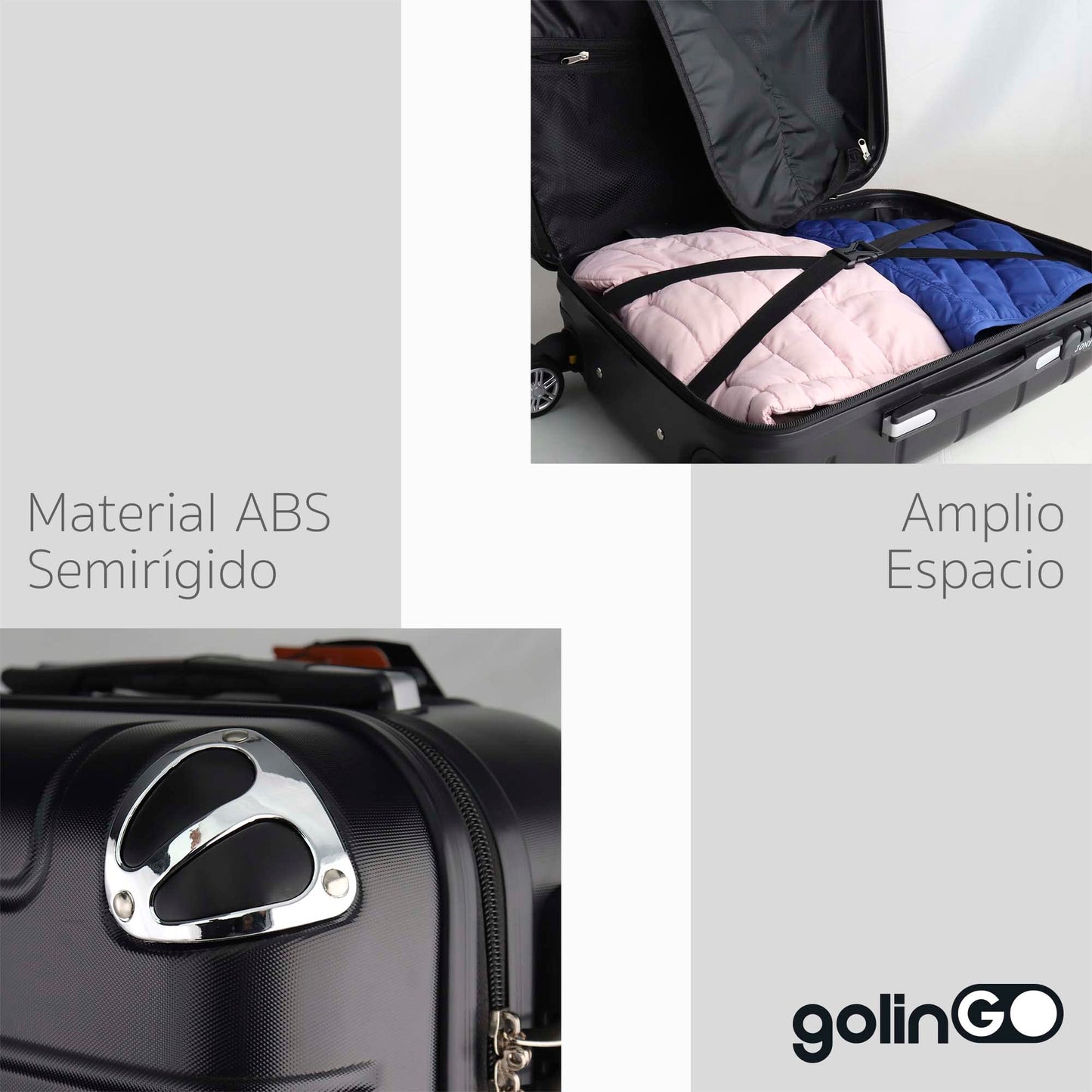 Maleta de Mano JONY Carry On Rigida Resistente Ruedas Giratorias 360 Mango Expandible ABS Candado de Seguridad (NEGRO)