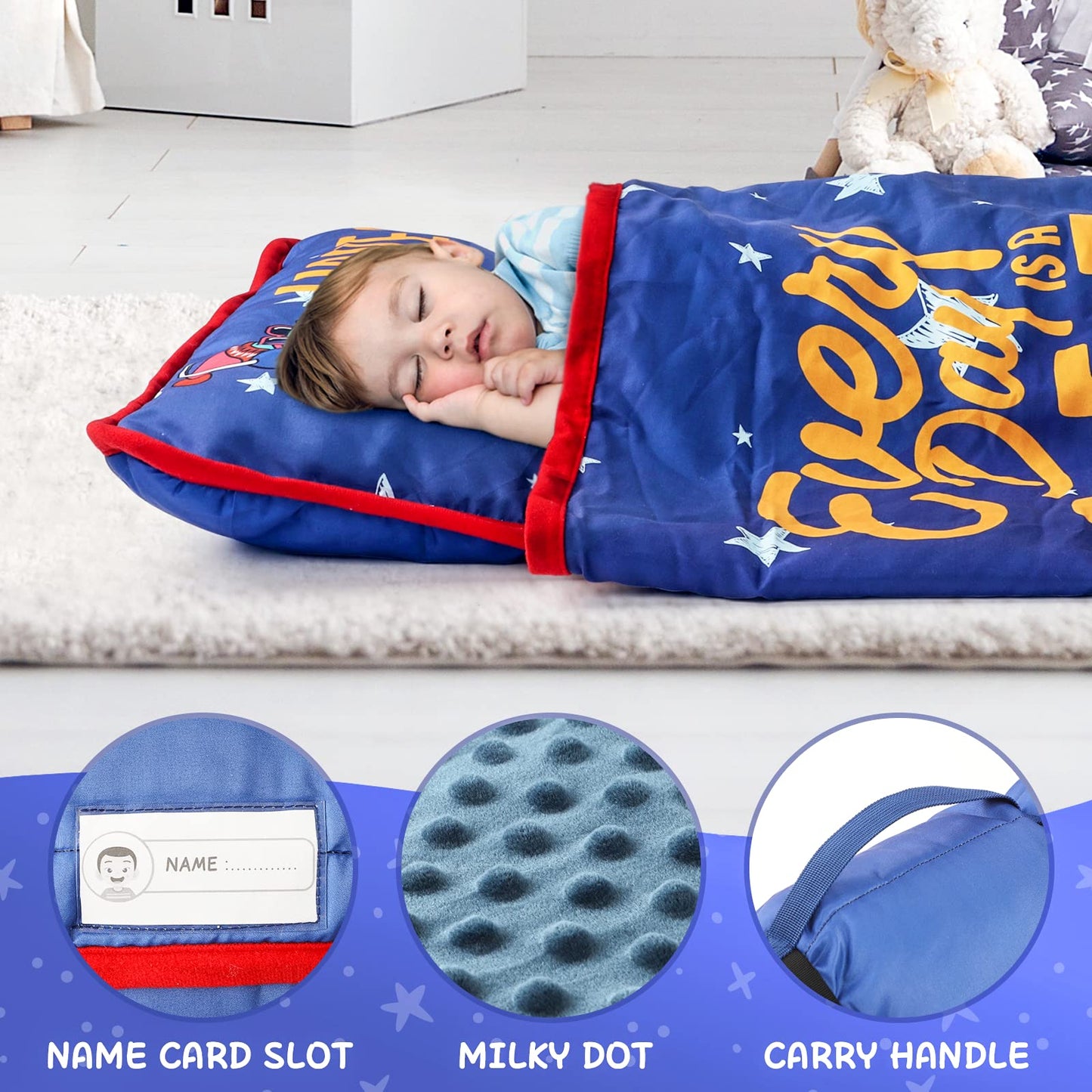 TANOSHII® - Tapete de siesta para niños pequeños con almohada y manta, tapetes portátiles para niños, para guardería, preescolar, 21 x 53 pulgadas, sacos de dormir ligeros y suaves para niños