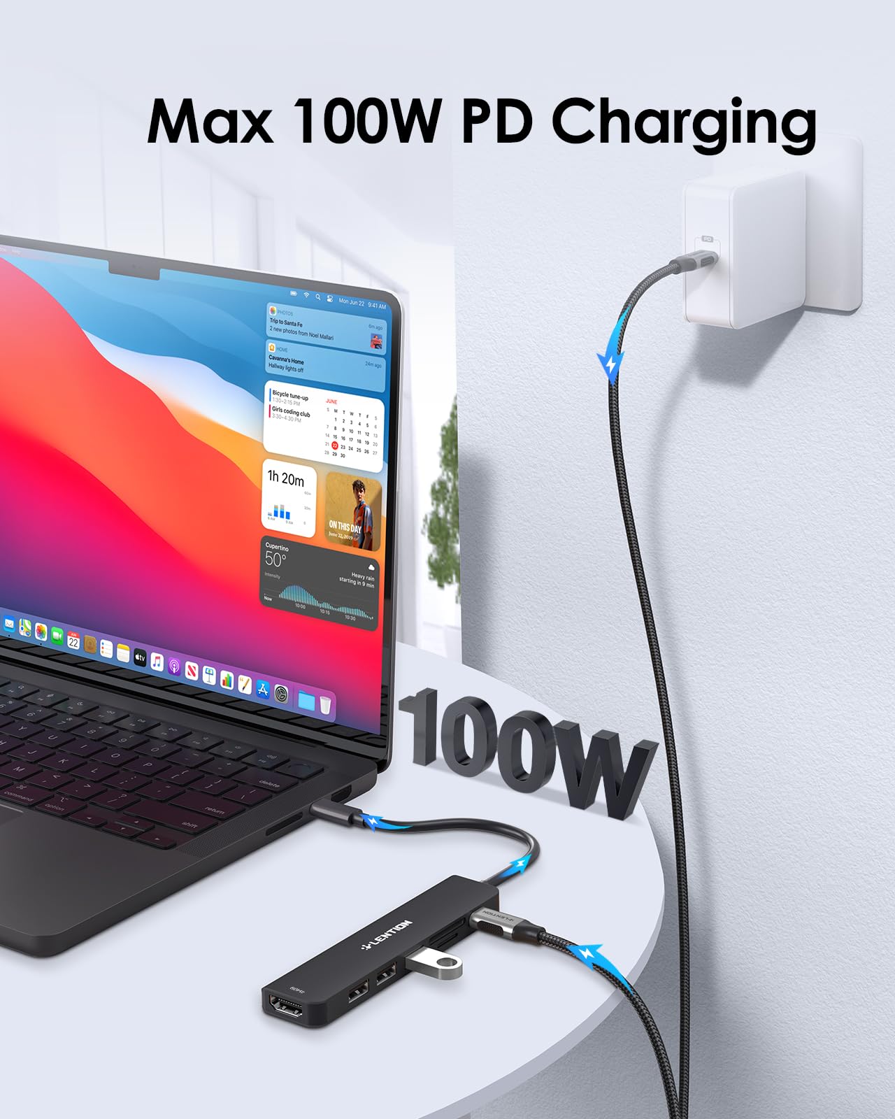 LENTION 7 en 1 USB C Hub 4K 60Hz,5 GBP Adaptador USB C,Lector de Tarjetas SD TF,1 USB 3.0 y 2 USB 2.0, PD 100 W,Carga Compatible con MacBook Pro 2025-2016, Chromebook, ipone16 (CE18,Negro)