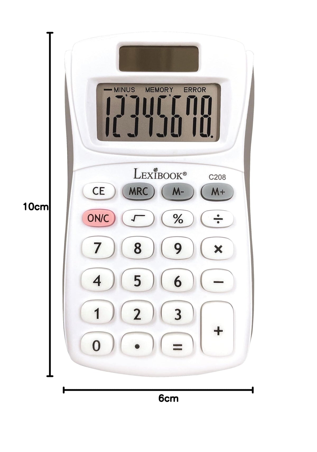 Calculadora de Bolsillo Lexibook Blanco y Gris Llaves de Silicona Suave 8 Dígitos Función Básica y de Memoria Energía Solar y Baterías