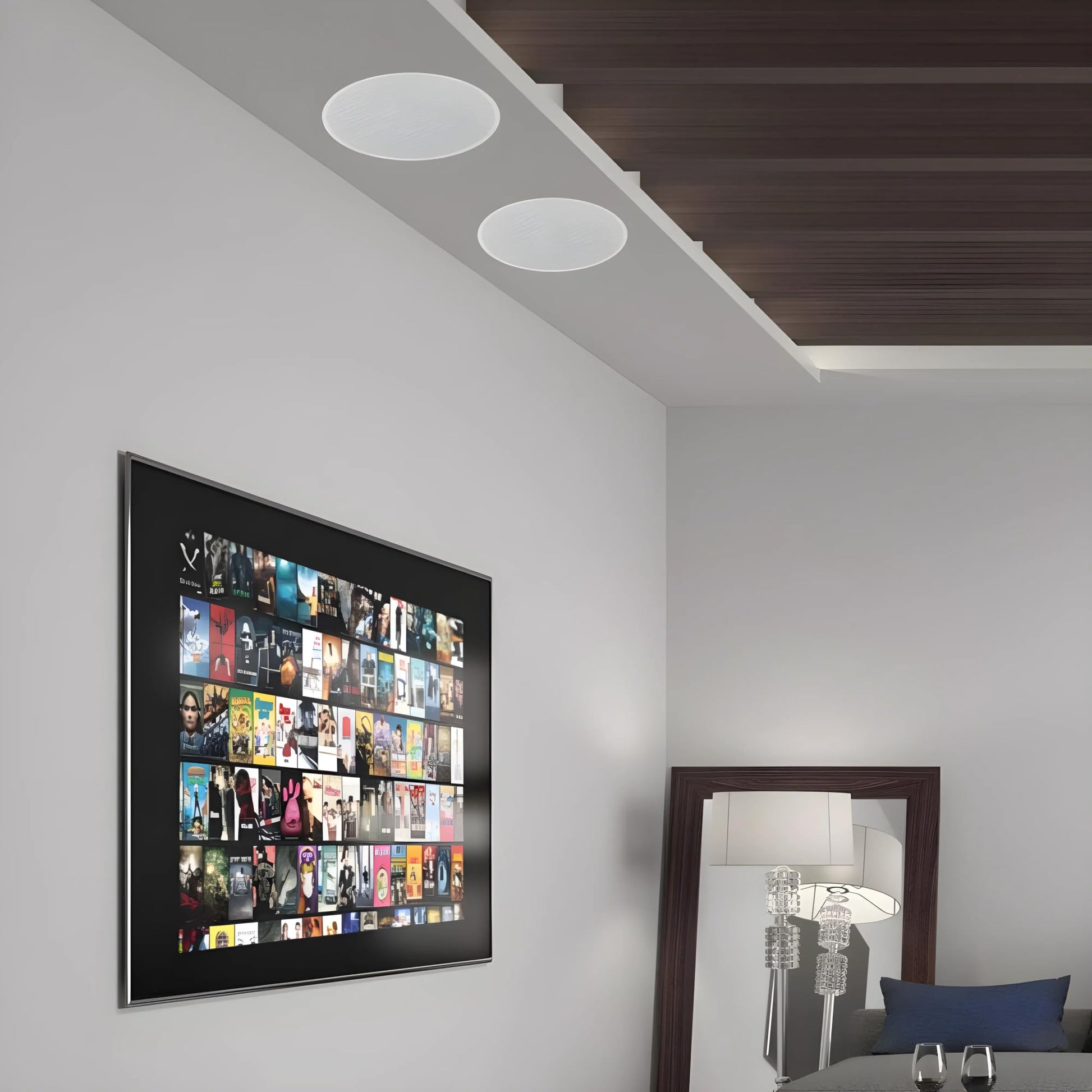 Pyle Bocinas de Montaje en Techo y Pared de 6.5" 300W, Kit de Subwoofer Estéreo de 2 Vías Dual con Bluetooth Inalámbrico, Montaje Empotrado en Pared y Techo para Sistema de Sonido Surround en Casa