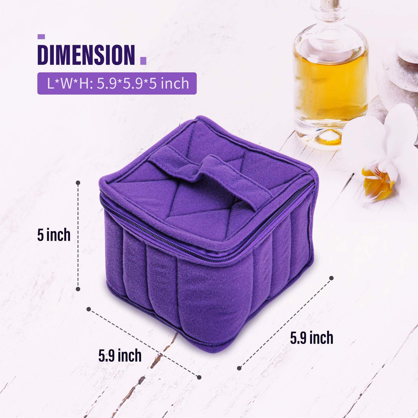 Weljoy - Estuche de transporte de aceite esencial de 13 botellas para botellas de 100 ml, 30 ml, bolsa de viaje con espacio ajustable para botellas enrollables y goteros, lápiz labial, Púrpura, 5.9 x