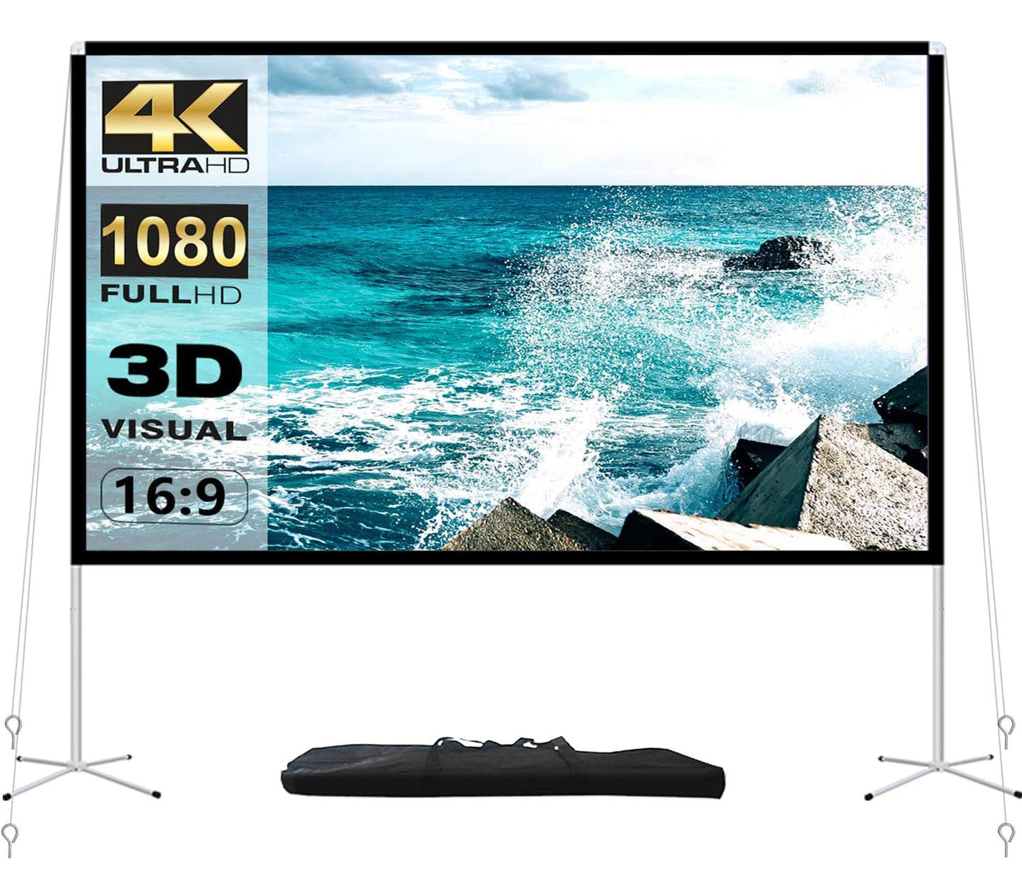 visualización y soporte para proyector de 100 pulgadas, visualización de proyección portátil para exteriores 16:9 4K HD con bolsa de transporte para interiores y exteriores, cine en casa, fiesta,