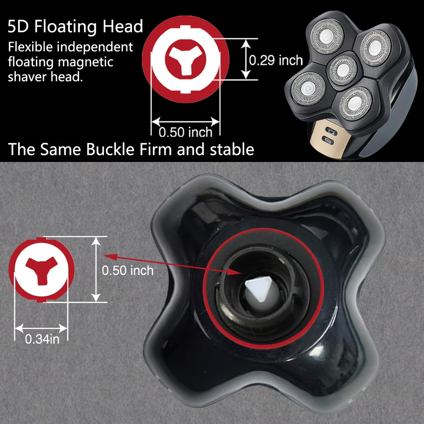 HONTEC - Recambio universal de 5 cuchillas para afeitadora de interfaz magnética, cabezal de repuesto para afeitadora eléctrica (5D negro)