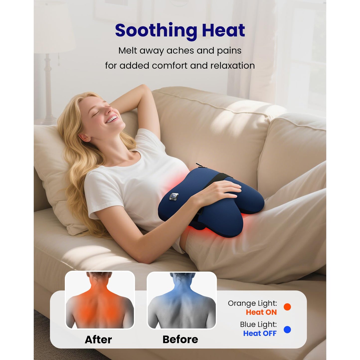 BOB AND BRAD - Masajeador de espalda con calor, masajeador Shiatsu inalámbrico para cuello y espalda, masajeador de cuello y hombros, almohada de masaje de amasamiento 3D para aliviar el dolor