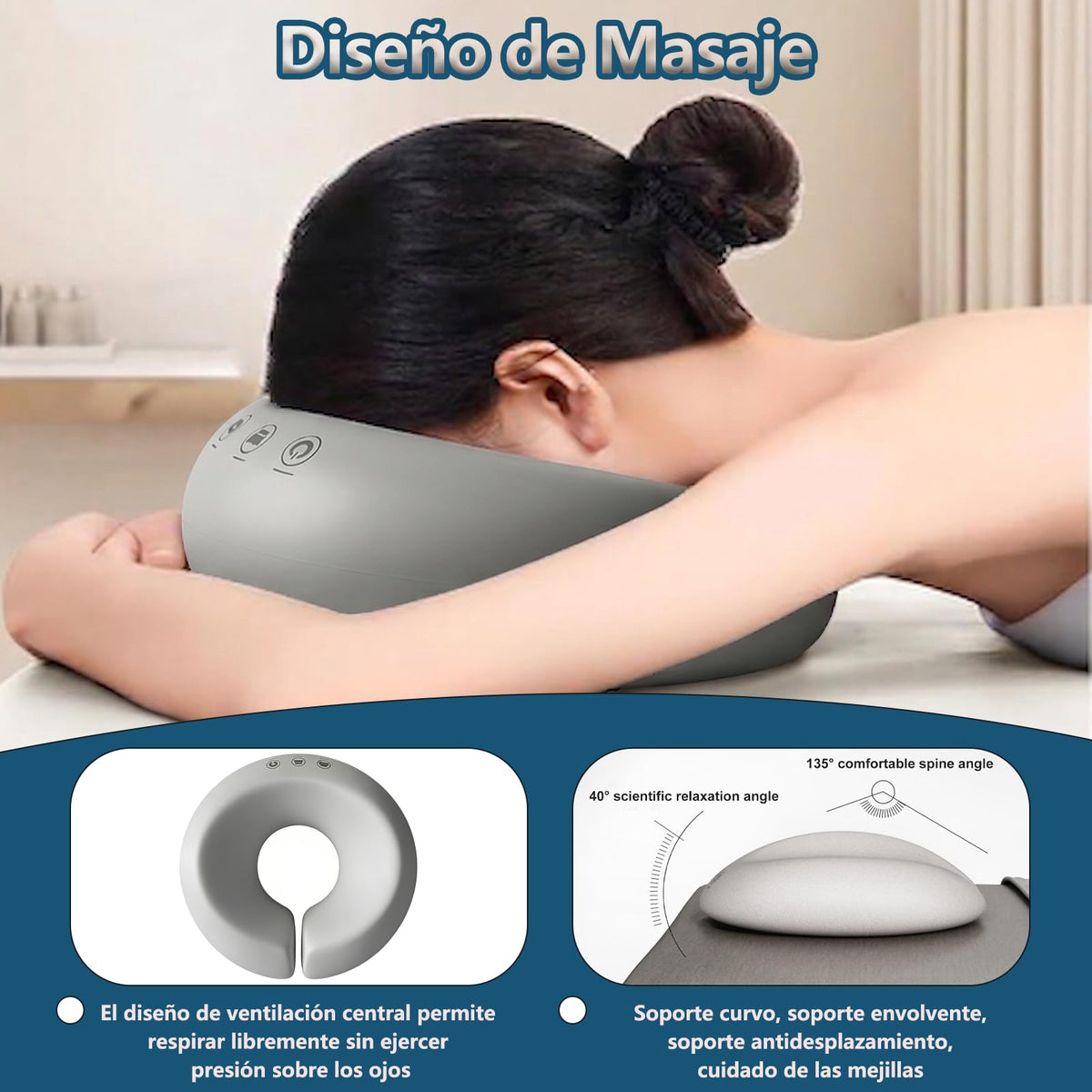 Almohada de Masaje Facial OVQZAW Blanco con Espuma Viscoelástica y Funda de Algodón Antideslizante