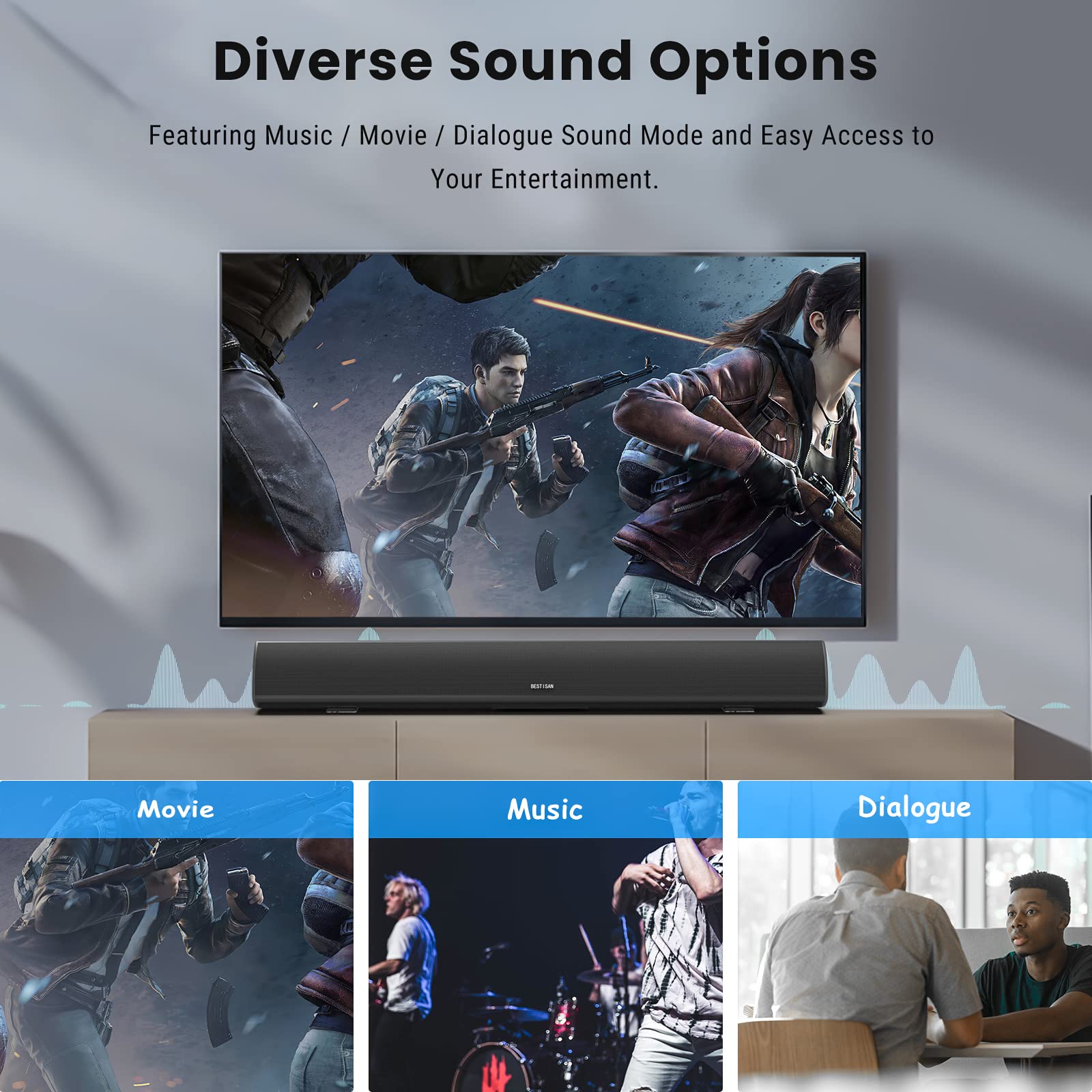 BYL Barra de sonido de 100 vatios y 40 pulgadas, altavoz de TV Bluetooth con cable y audio inalámbrico con función de aprendizaje (versión de Beef Up 2018, prueba de 60 días en casa), 86.36 cm