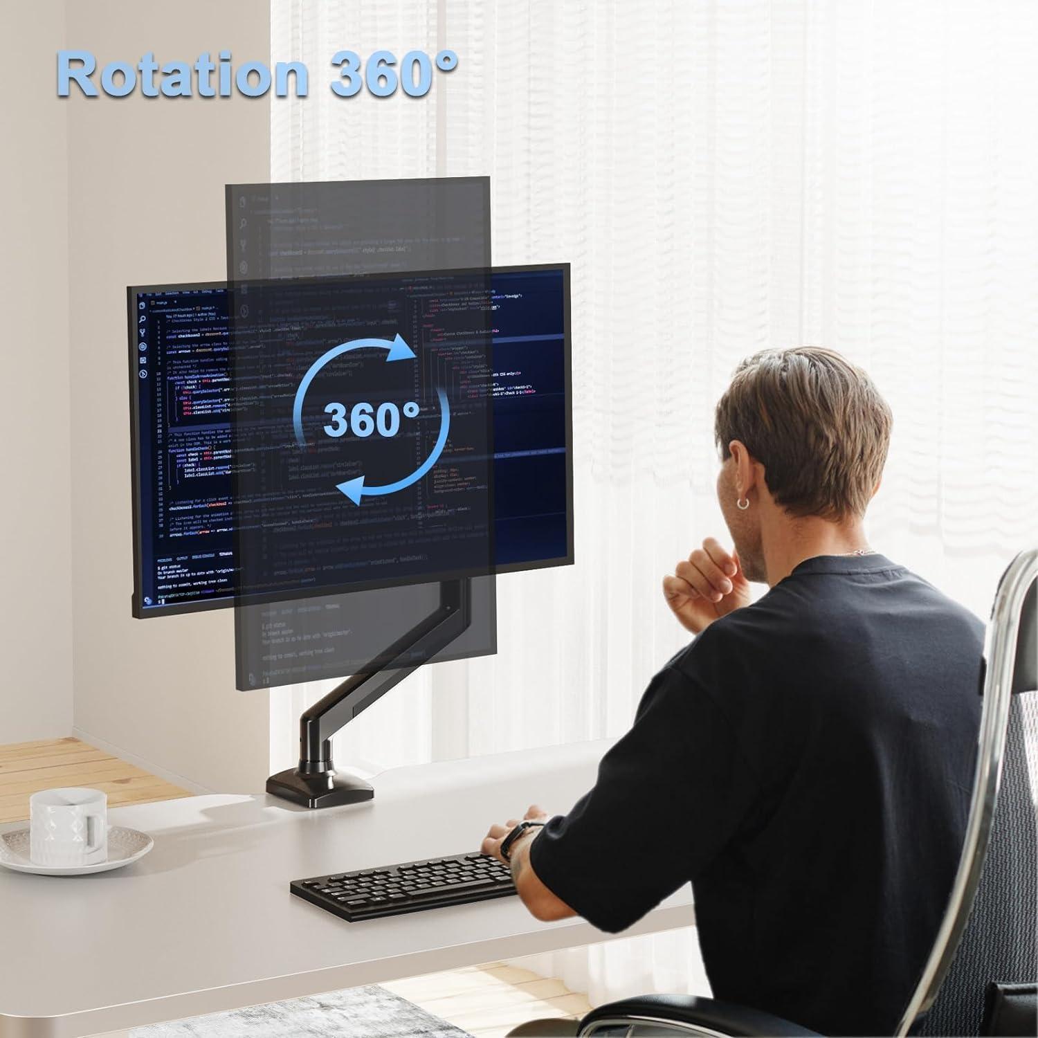 Brazos Soporte Hidráulico MORNWELL Negro Ajuste Ergonómico para Monitor de 17 a 32 Pulgadas