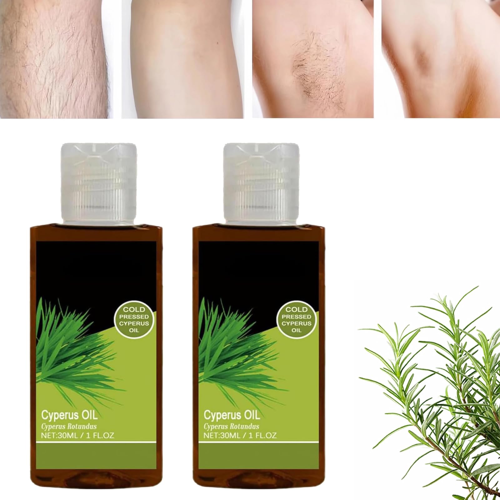 Pack 2 Aceites Naturales para Depilación y Reducción del Vello Corporal - Cyperus Rotundus - Todo Tipo de Piel