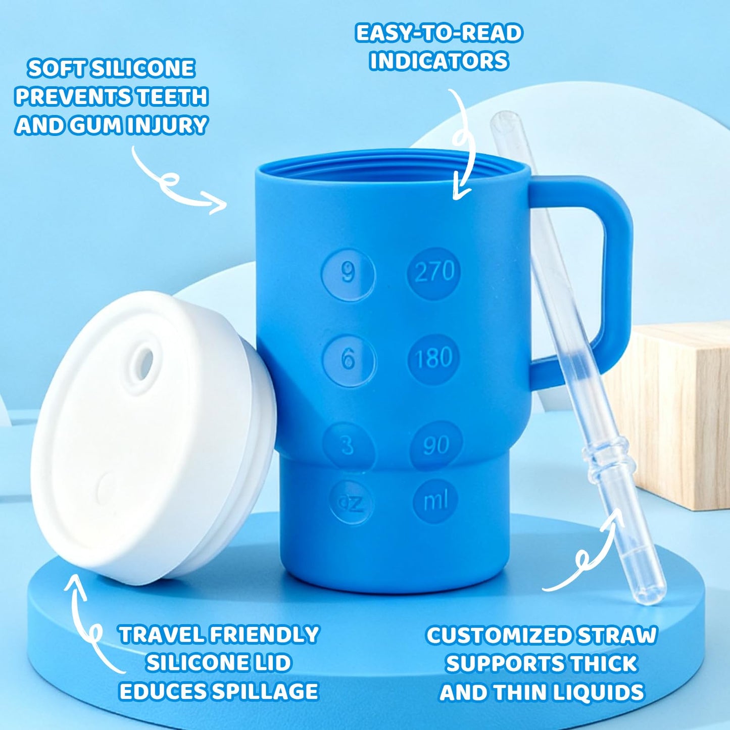 TAKYIT - Mini vaso de silicona para niños de 14 onzas con mango y pajita, fácil de limpiar, fomenta la hidratación
