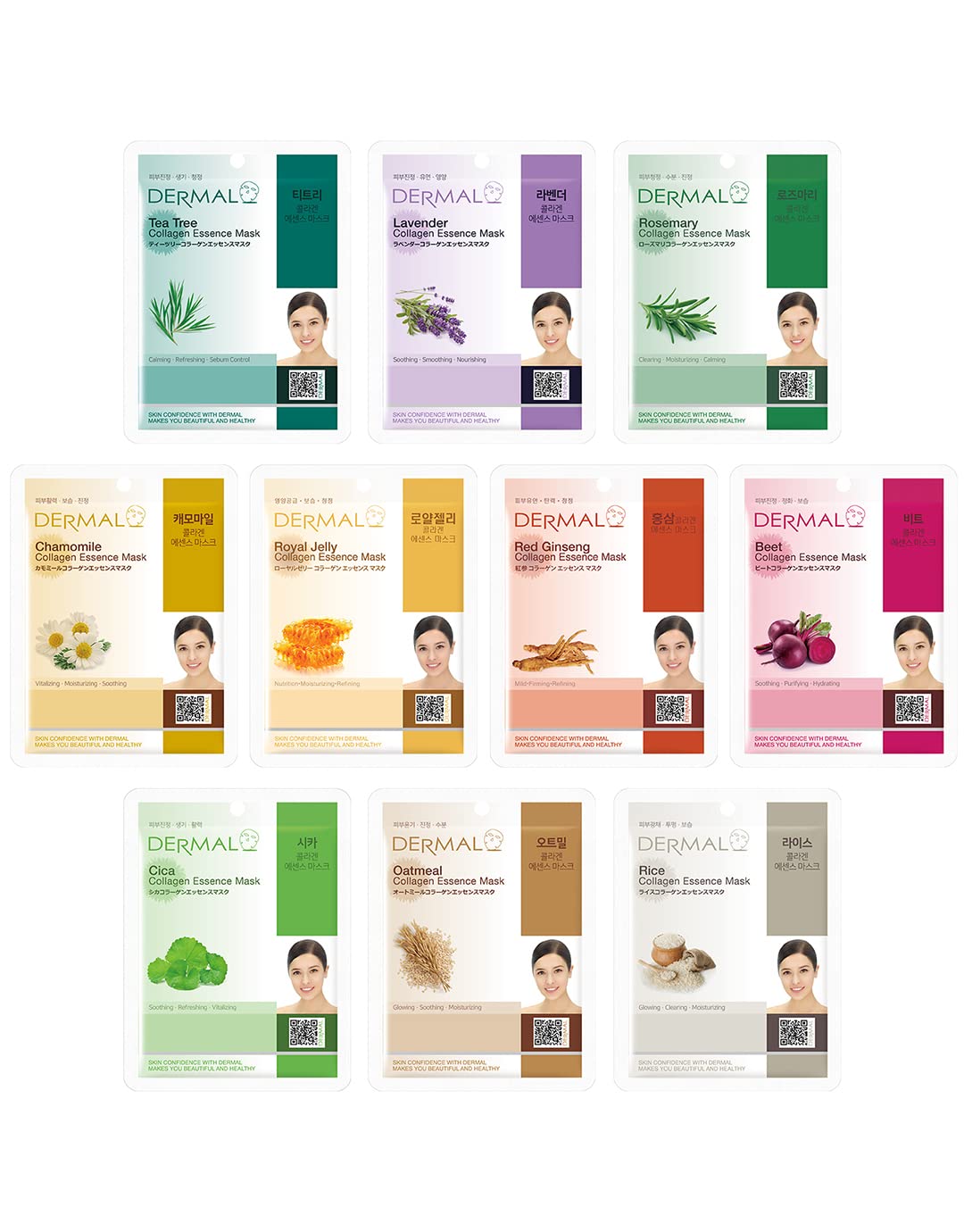 DERMAL 10 Mascarillas Faciales para Piel con Imperfecciones y Colágeno
