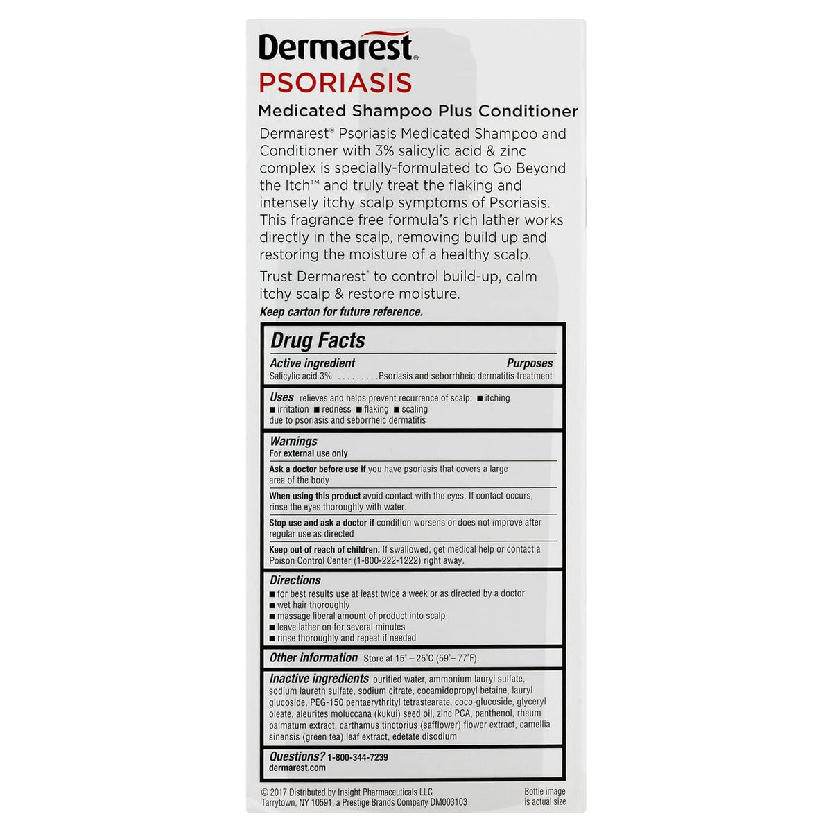 Dermarest Psoriasis Medicated Shampoo Plus Acondicionador | El embalaje puede variar | 8 oz | 1 unidad