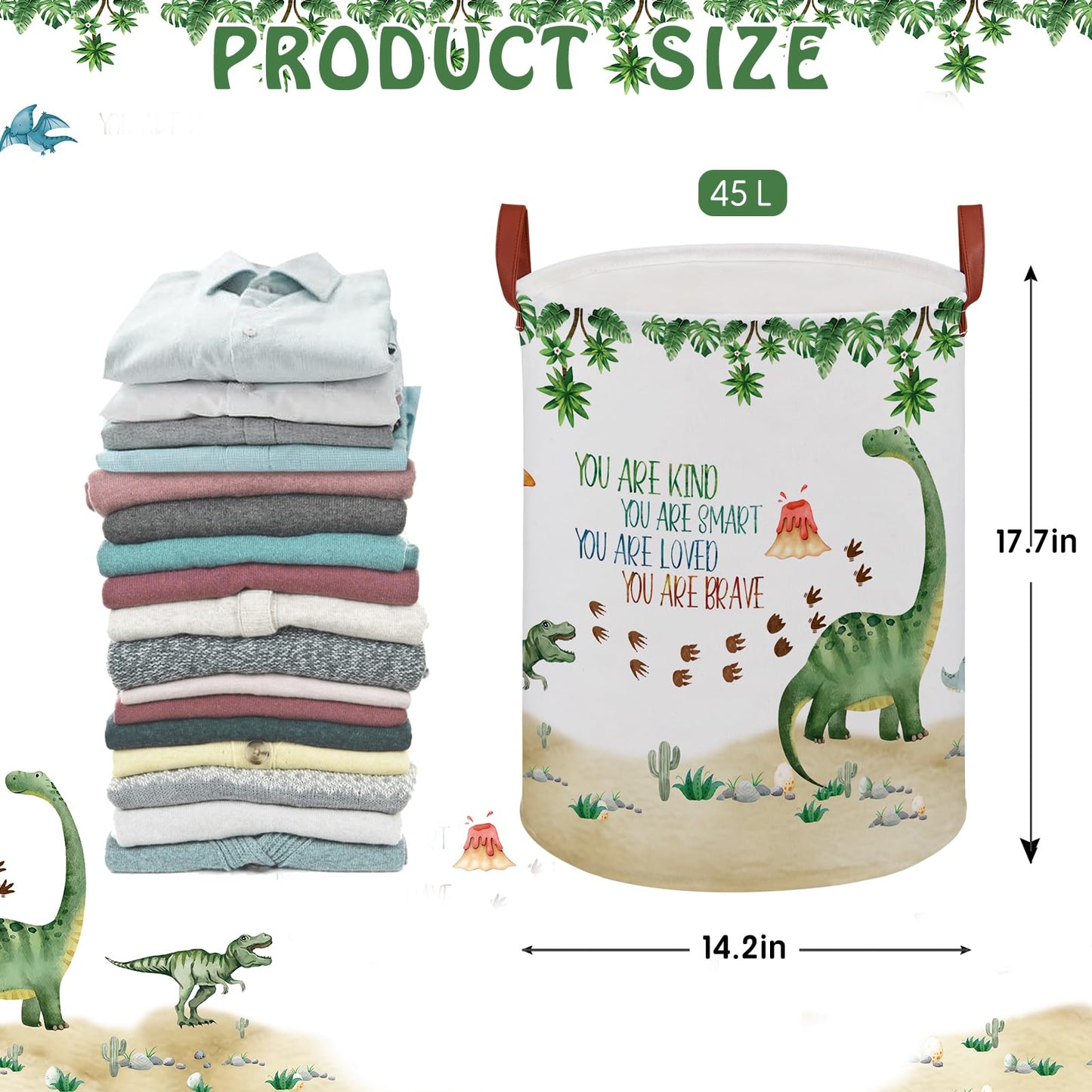 Cesta redonda para lavandería (dinosaurio verde)