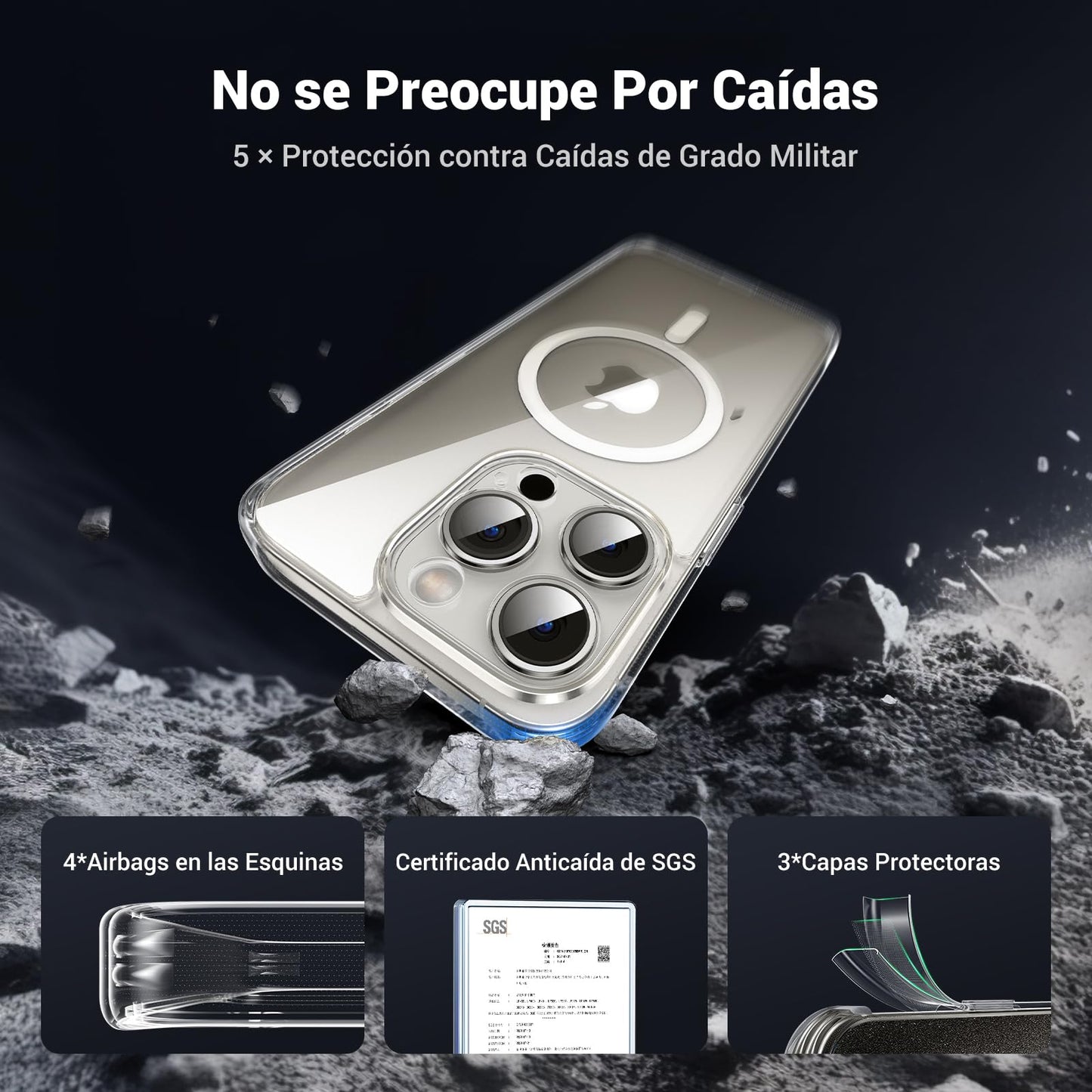 Funda iPhone 15 Pro UGREEN Transparente Magnética Anti-Amarillo con Protección de Lente y Caídas