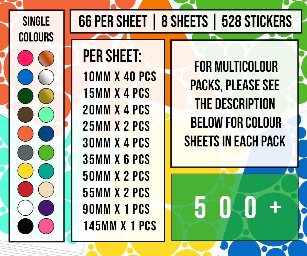 StickerDeen 500+ Calcomanías surtidas de lunares circulares para pared para dormitorio de niños, sala de estar, aula, cuarto de juegos. Calcomanías de vinilo removibles para pared con lunares (Negro)