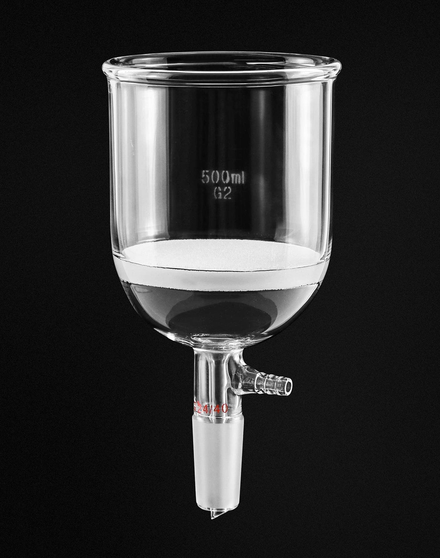 Embudo Buchner de Vidrio QWORK 500ml Medio Frit (G2) con Unión 24/40 y Tubulación de Vacío, 94mm I.D, 100mm Profundidad
