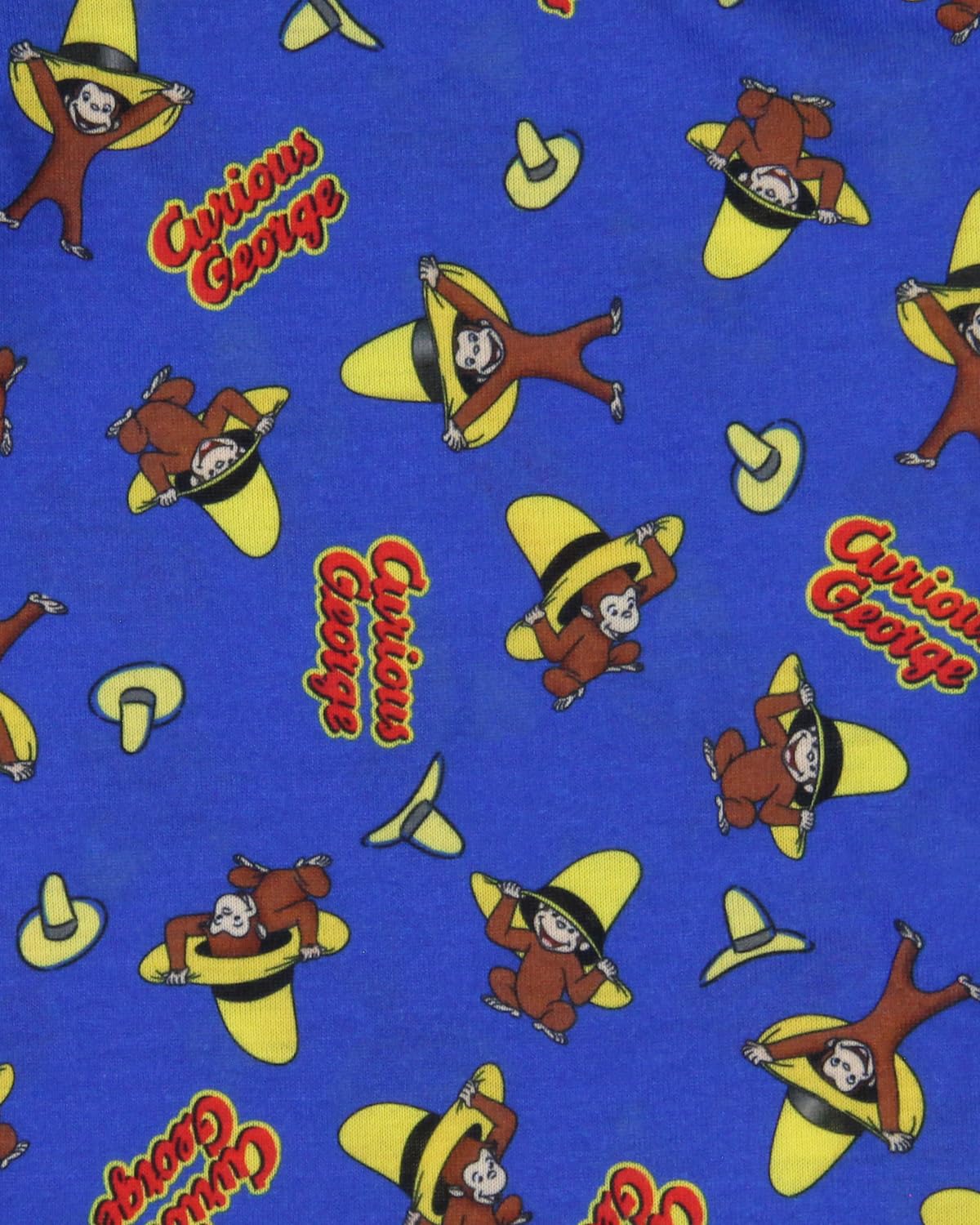 INTIMO Conjunto de pijama de 2 piezas para niños pequeños con manga larga y pantalón largo estilo raglán de Curious George Big Yellow Hat para niños y niñas, talla 4T