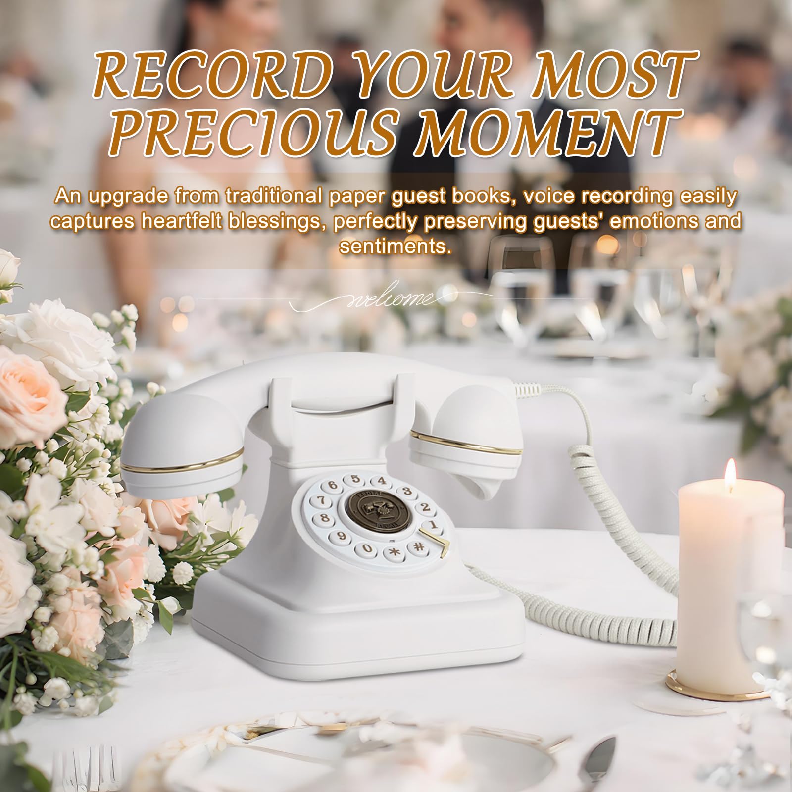 ROOMEDAL Libro de Visitas de Audio para Bodas, Teléfono Vintage con Mensaje de Voz y Caja de Regalo Premium para Eventos Especiales, Despedida de Soltera, Fiesta de Cumpleaños, Baby Shower