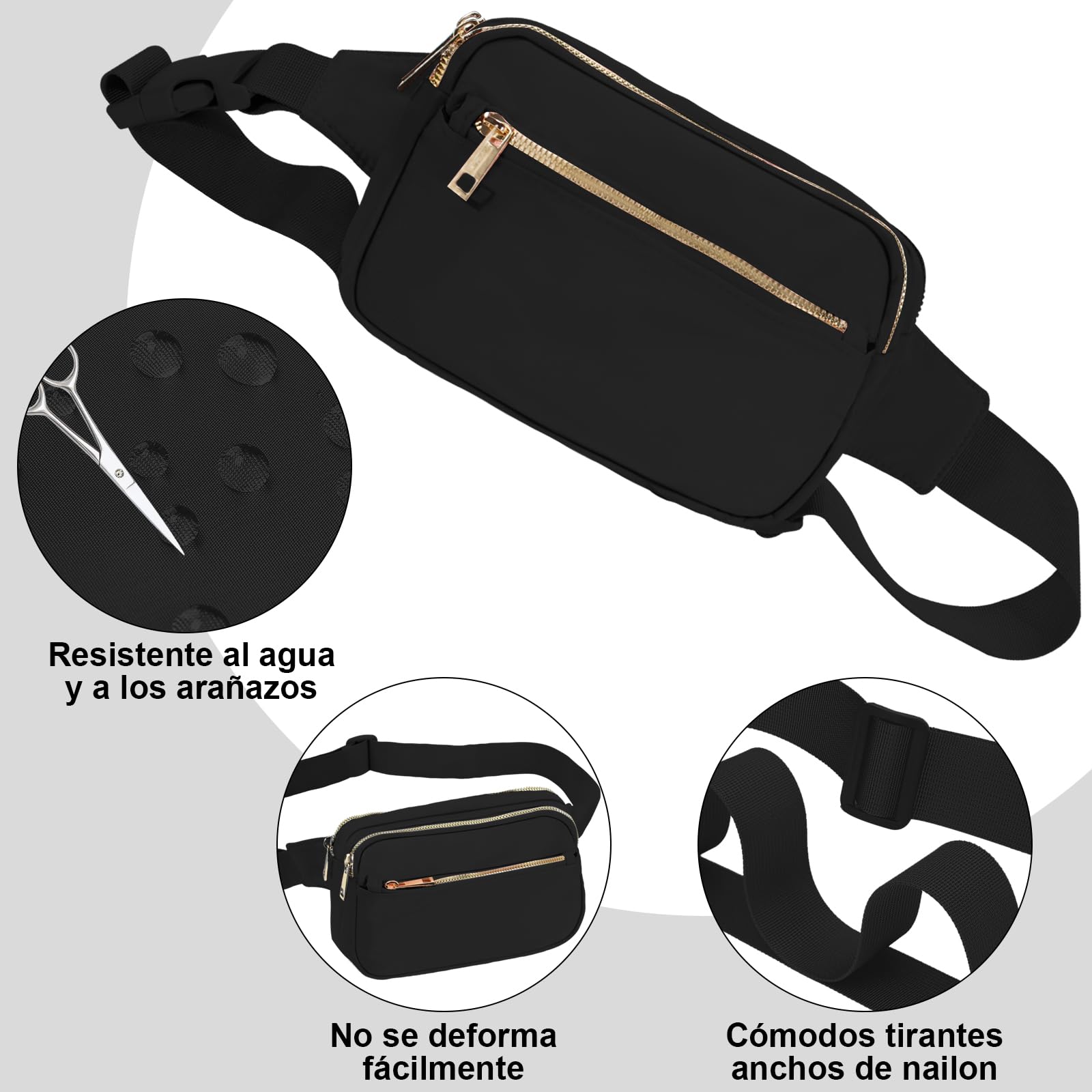 Cangureras de Moda de Mujer,Riñonera Moda Deportiva con Bandolera Ajustable, Impermeable y Ligero RiñOnera Unisex Adecuado para Viajar, Hacer Senderismo, Correr, Montar En Bicicleta (Negro)