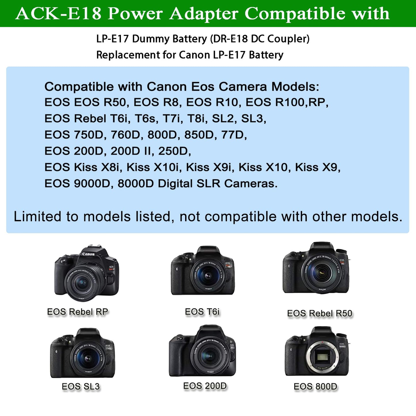 ACK-E18 AC Power Adapter Supply Kit Gonine Replacement DC Coupler DR-E18 (Replace LP-E17 Battery) Charger for Canon EOS 750D, 760D, 800D, 77D, Rebel T6i, T6s, T7i, EOS Kiss X8i, EOS 8000D Cameras.