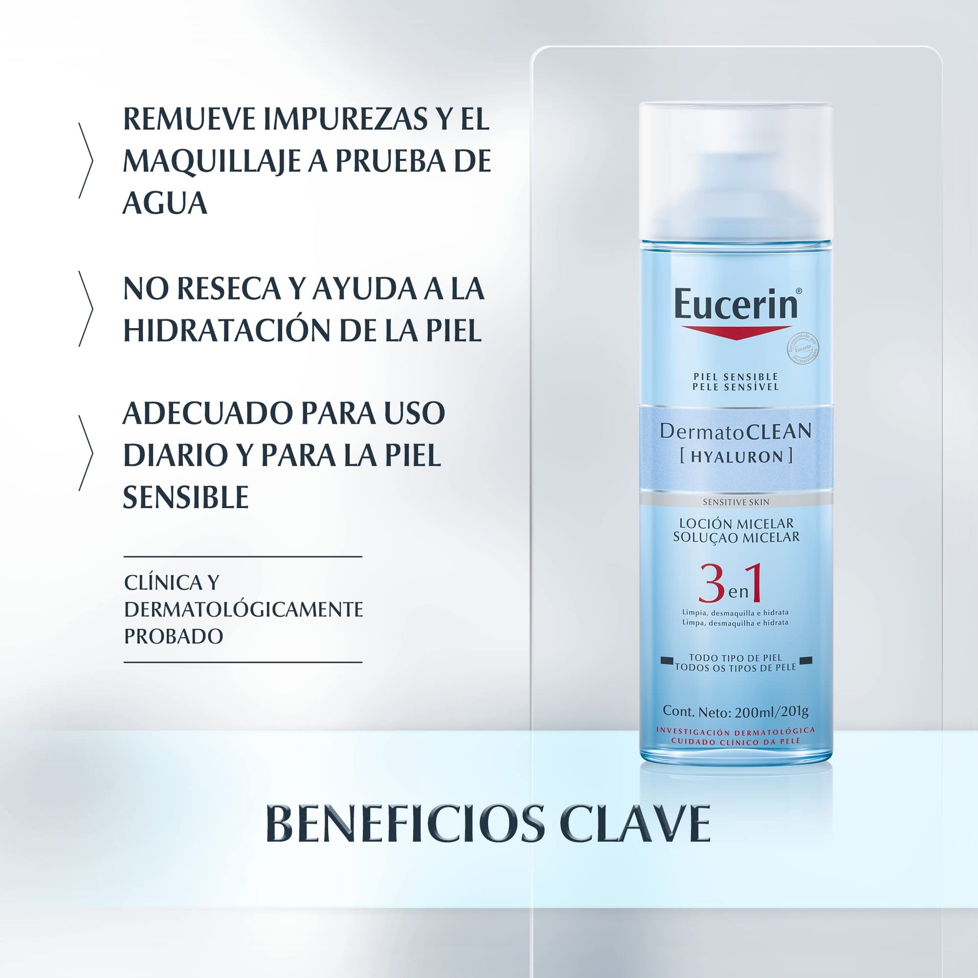 Kit Eucerin Loción Micelar Facial DermatoClean para Todo tipo de piel, 200ml + Gel Limpiador Facial DermatoClean para piel normal a mixta, 200ml