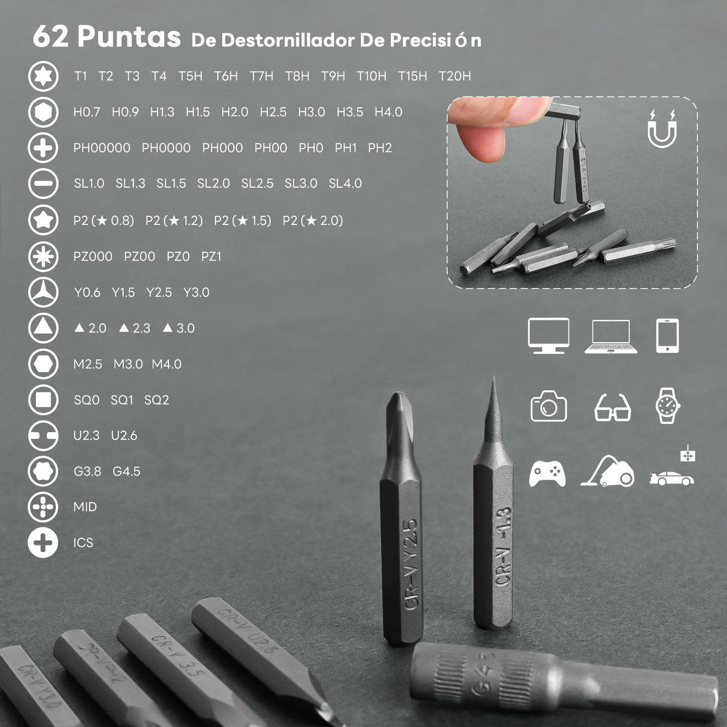 KIROGILY Juego de Desarmadores 64 en 1, Kit de Desarmadores para PC, Destornilladores de Precisión para Electrónica, Computadora, PC, Laptop, MacBook, Celular, iPhone, Nintendo Switch, Xbox, PS4, PS5