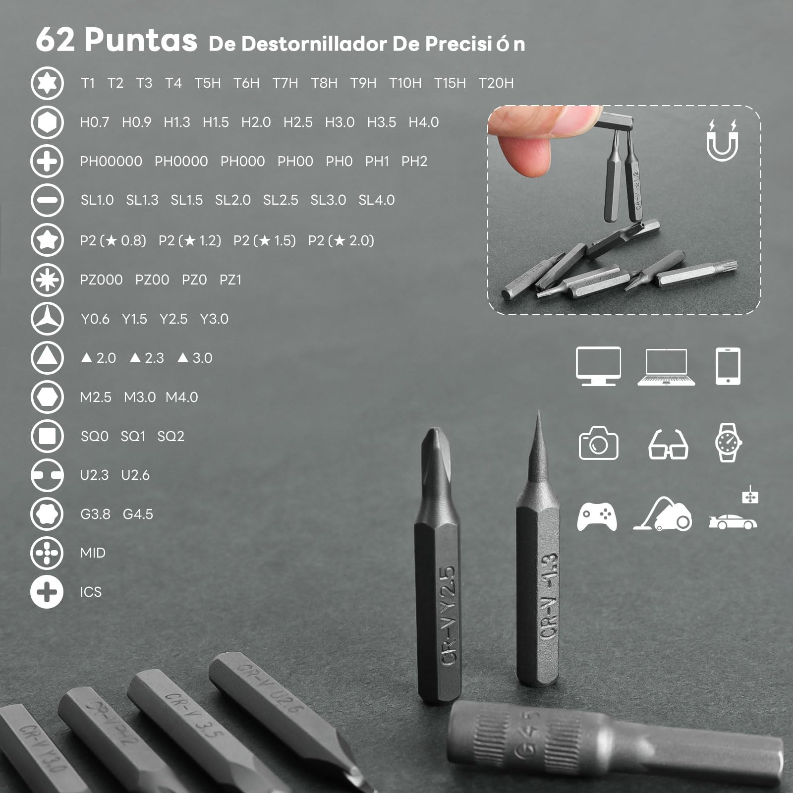 KIROGILY Juego de Desarmadores 64 en 1, Kit de Desarmadores para PC, Destornilladores de Precisión para Electrónica, Computadora, PC, Laptop, MacBook, Celular, iPhone, Nintendo Switch, Xbox, PS4, PS5