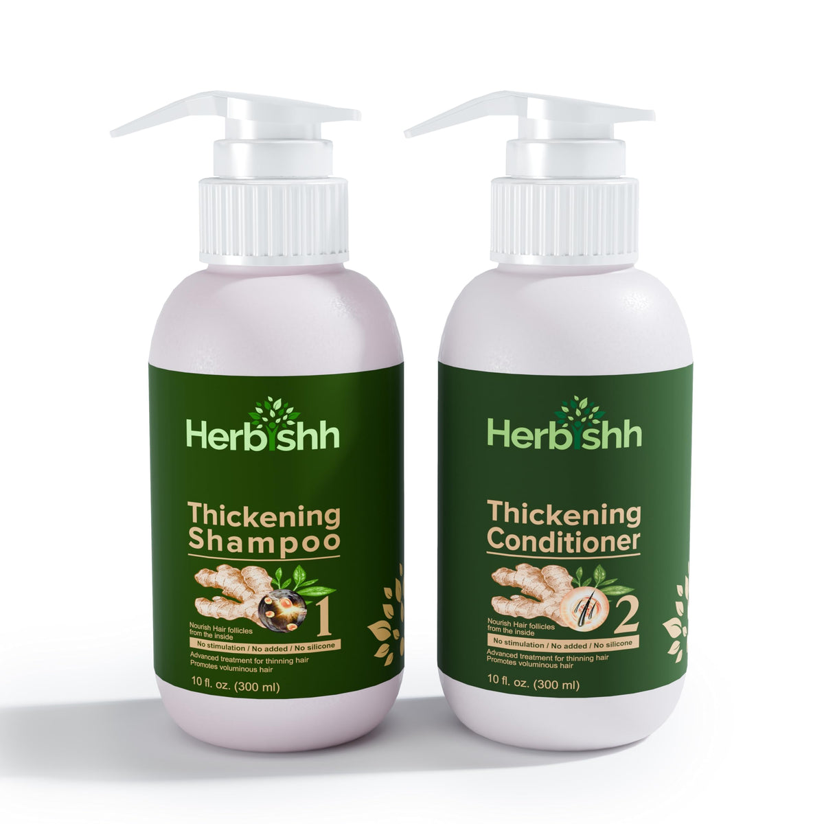 Shampoo y Acondicionador Engrosador con Extracto de Jengibre Herbishh – Kit para Hombres y Mujeres, Estimula el Crecimiento y Engrosamiento del Cabello, Sin Sulfatos ni Parabenos, Todo Tipo de Cabello