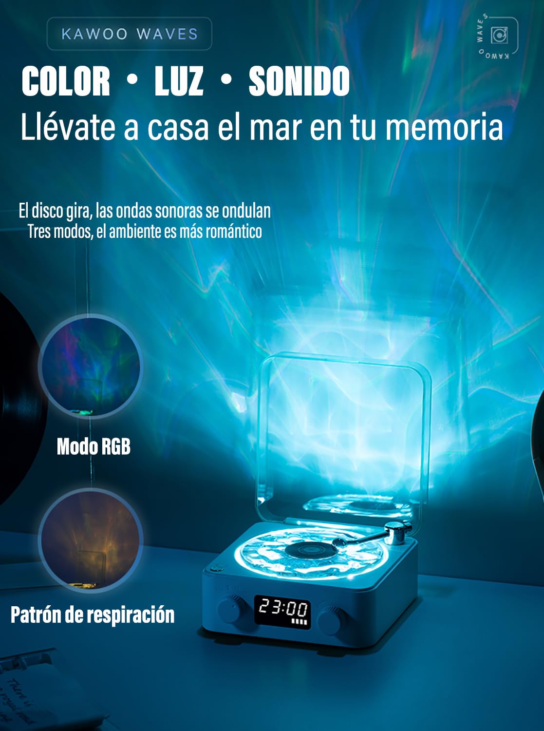 CASASDA Altavoz Bluetooth, Bocina Tocadiscos Bluetooth, Elegante Altavoz Bluetooth con Luz Nocturna y Visualización de la Hora, Pequeño Altavoz Estéreo Multifuncional 3 en 1 (Verde)