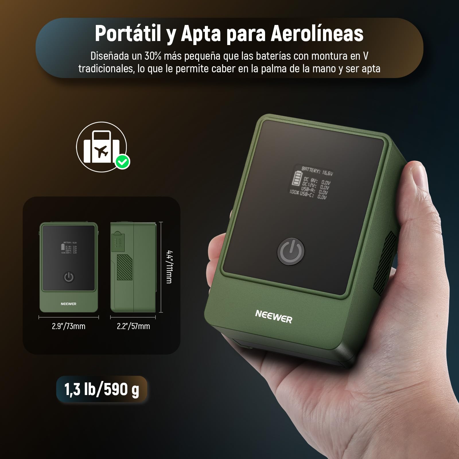 Batería de Montaje en V NEEWER Negra con Mini Bloqueo, Pantalla OLED y Carga Rápida para Cámara de Video y Monitor