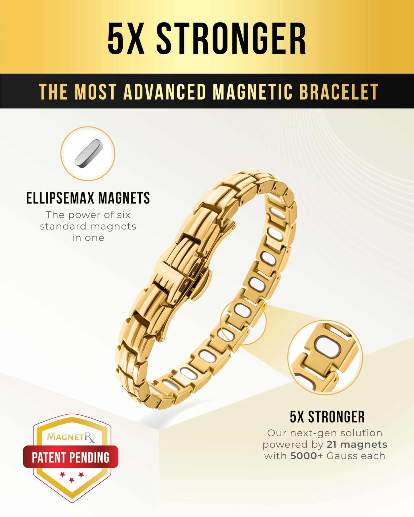 MagnetRX® - Pulseras magnéticas para mujer - EllipseMAX 5X Fuerza 5.000 imanes Gauss - Diseñado en Estados Unidos y pendiente de patente - Pulsera magnética de titanio de alta calidad para mujer y