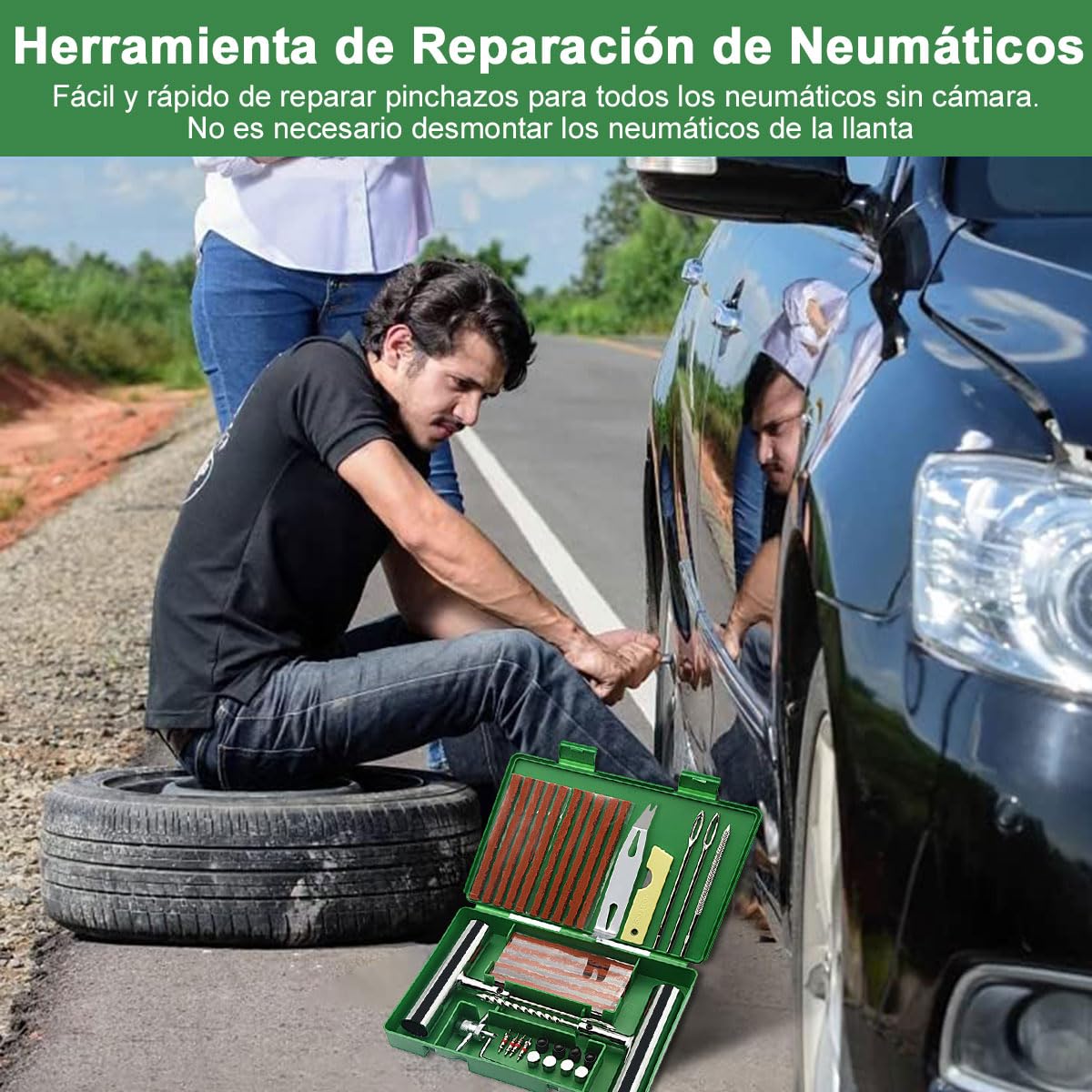 Kit de Reparación de Neumáticos ADILIKADII 58PZS Profesional para Coche, Motocicleta y Más