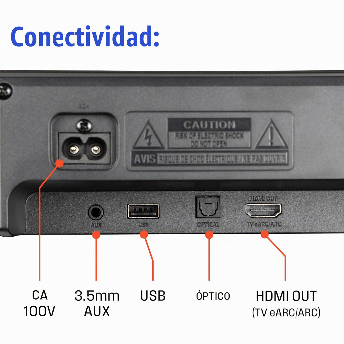 Barra de Sonido Westinghouse Negra con Dolby Atmos y Altavoces de Altura, 3.1.2 Canales, 210 W, Bluetooth, eArc, HDMI