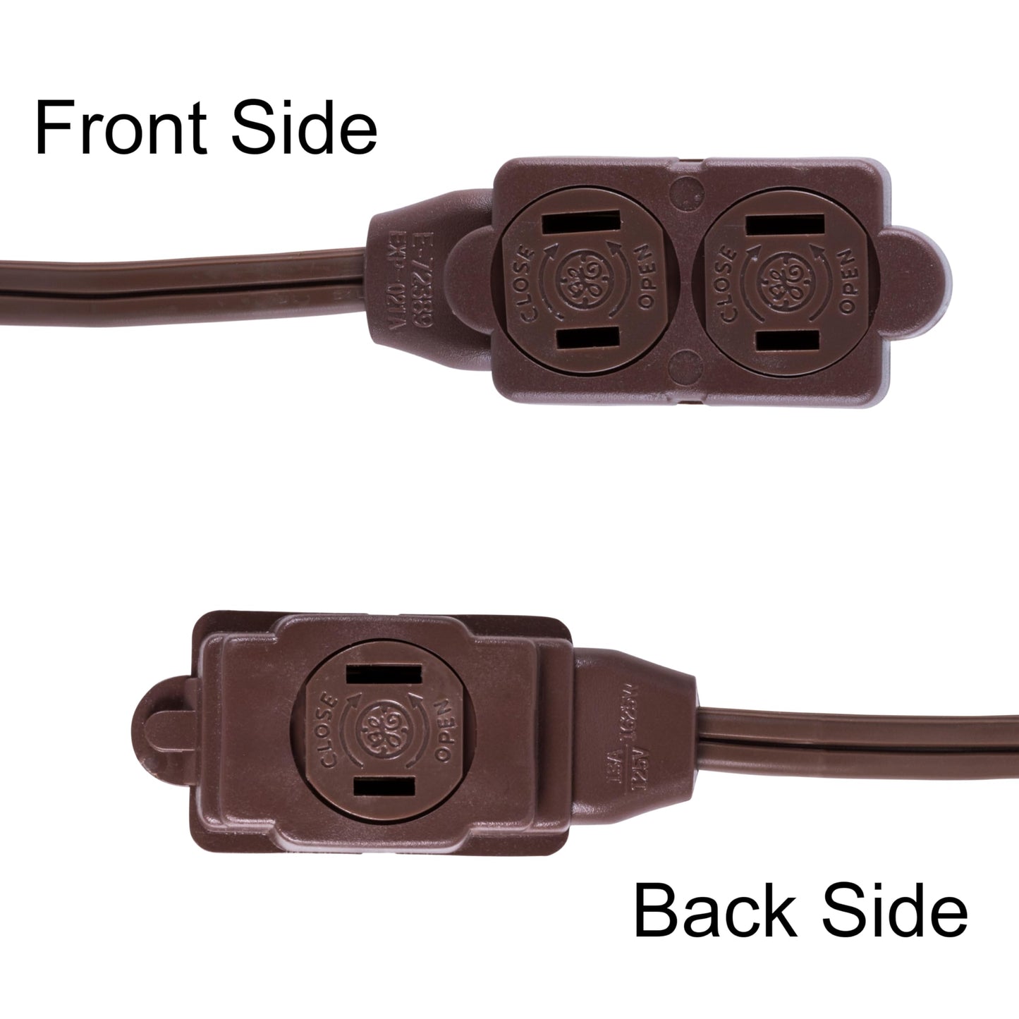 GE Designer - Extensión trenzada, 3 tiras, salidas de 2 dientes, enchufe plano, cable de alimentación sin enredos, perfecto para el hogar, la oficina o la cocina, clasificación UL, 4.6 m, Marrón