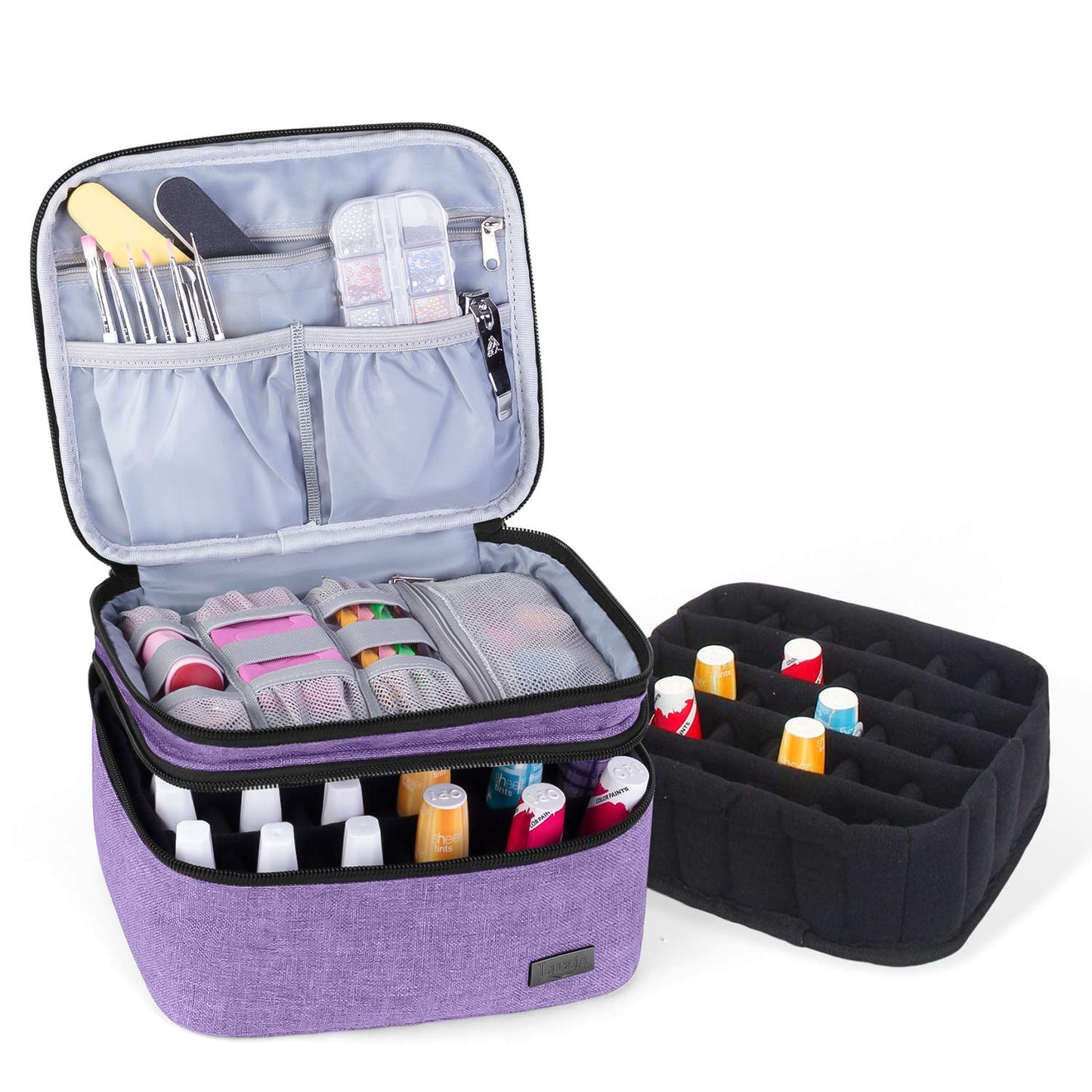 (Version 1: Hold 20 Bottles(15ml), Lavender) - Luxja Nail Polish Carrying Case - Holds 20 Bottles (15ml - 0.5 fl.oz) or 30 Bottles (7ml - 0.27 fl.oz), Portable Organiser Bag for Nail Polish and Manicure Set, Lavender