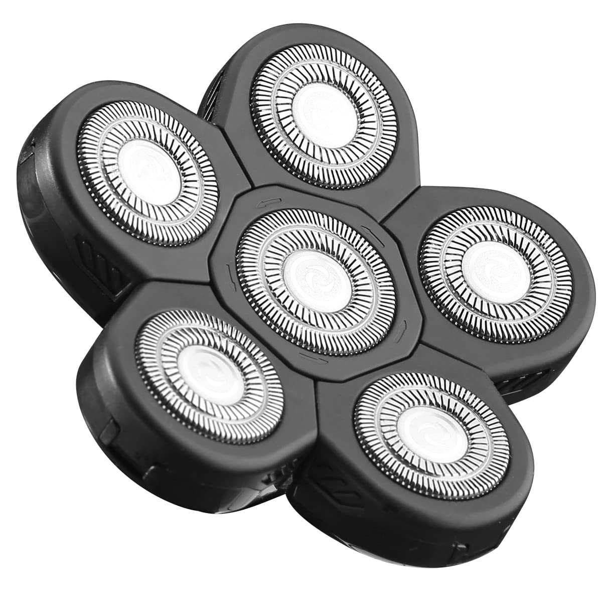 VRMETA - Cabezales de repuesto de acero inoxidable afilados, cuchillas de repuesto flexibles y alternativas para afeitadora eléctrica giratoria (6 cabezales (negro)