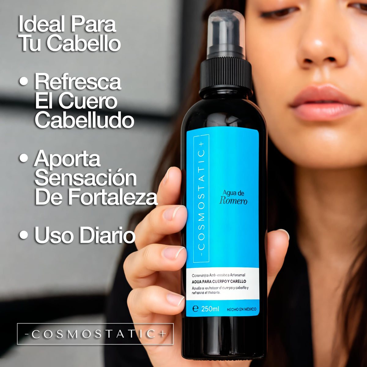 Agua de Romero COSMOSTATIC Natural 100% Anti Caída y Crecimiento de Cabello Acondicionador Orgánico Anti Frizz y Antiestática Cuidado de la Piel y Refrescante Corporal