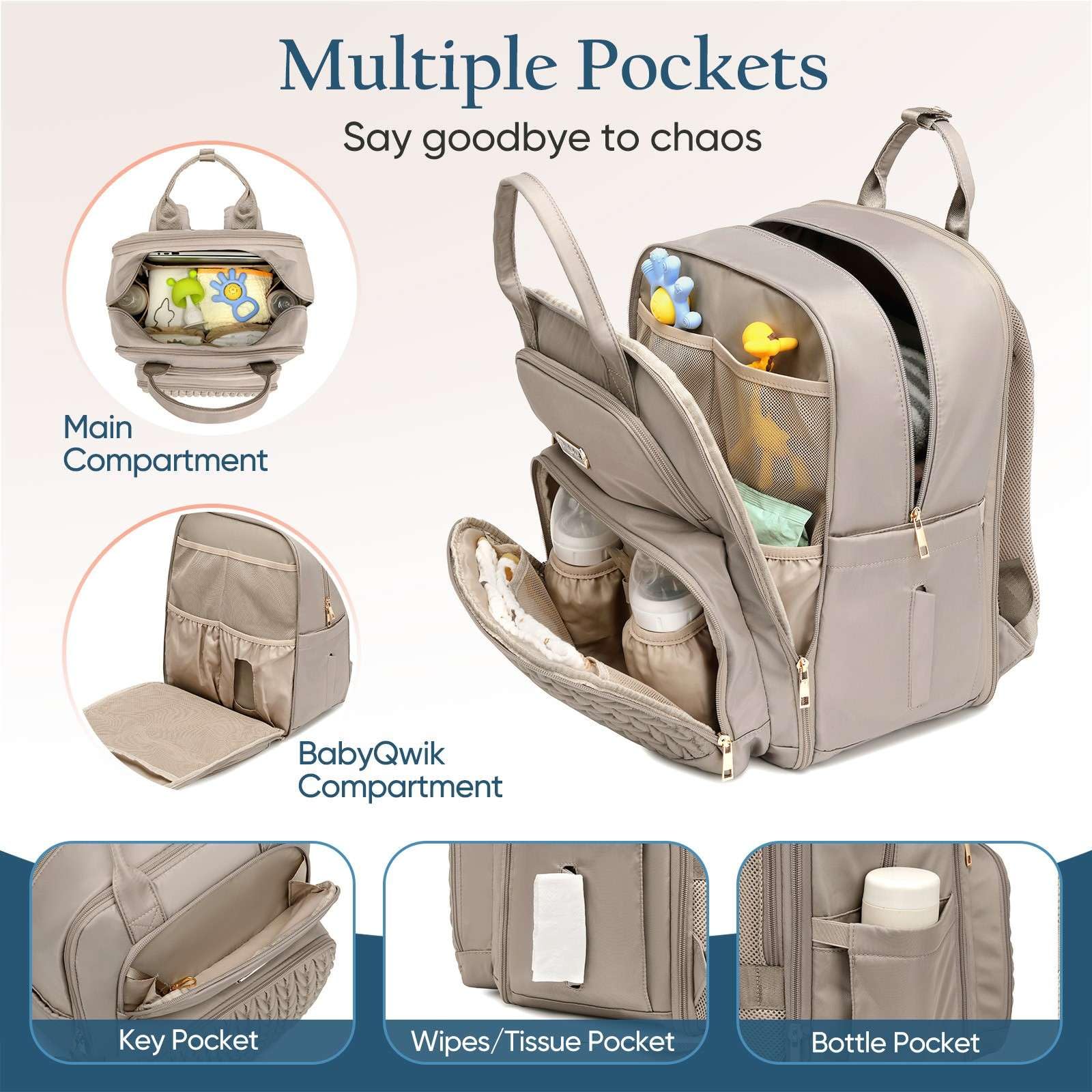 Qualyphant Mochila para pañales - Mochila para pañales extragrande para dos niños gemelos (expandible 30-38L) - Mochila de viaje para bebé con cambiador para mamá y papá (acolchada, resistente al agua