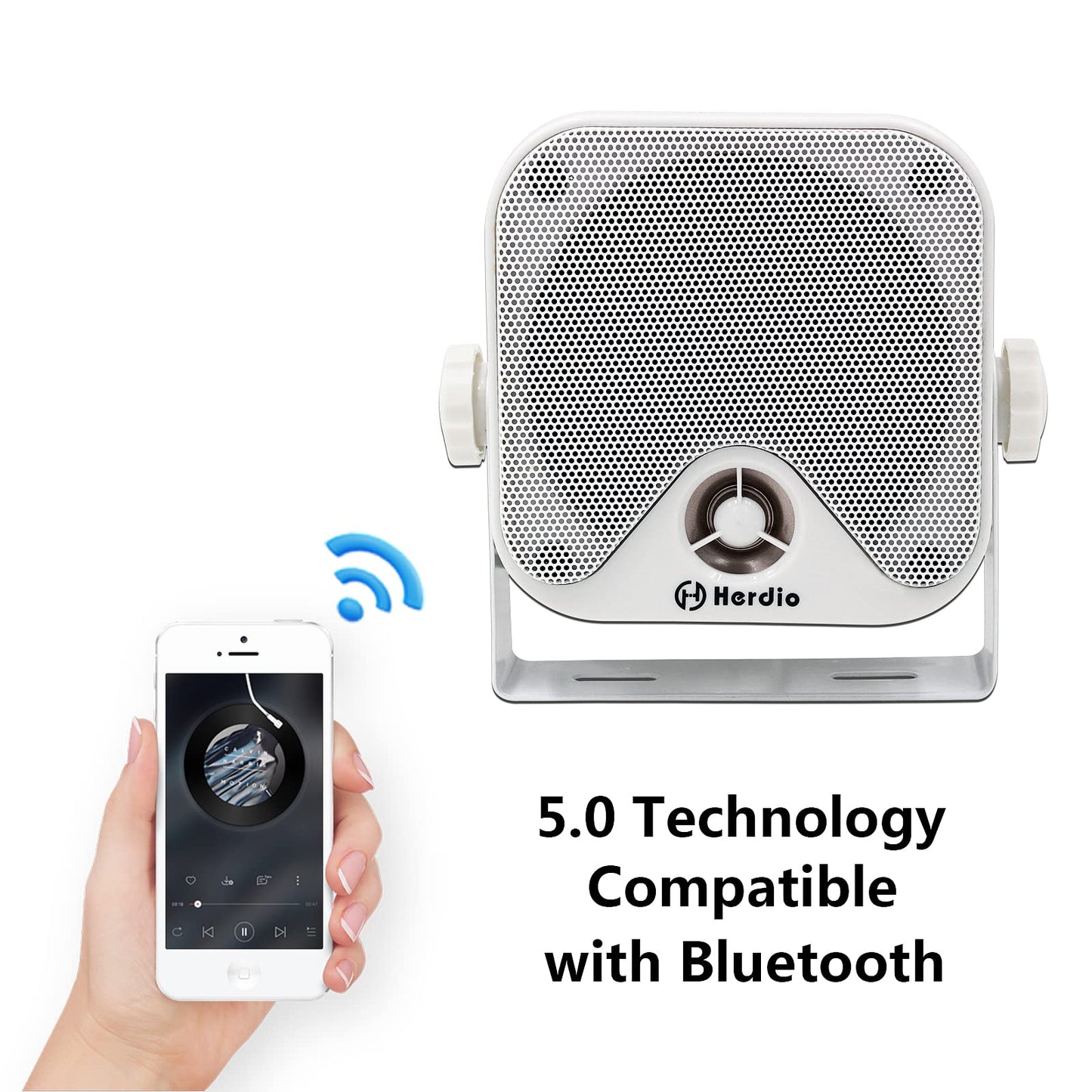 Herdio 4 inch Marine Box Bluetooth Speakers -Compact Waterproof Audio Stereo Sound System with 100 Watt Power for Boat Golf cart Jeep ATV UTV Truck Heavy Duty Powersports Vehicles Courtyard (White)