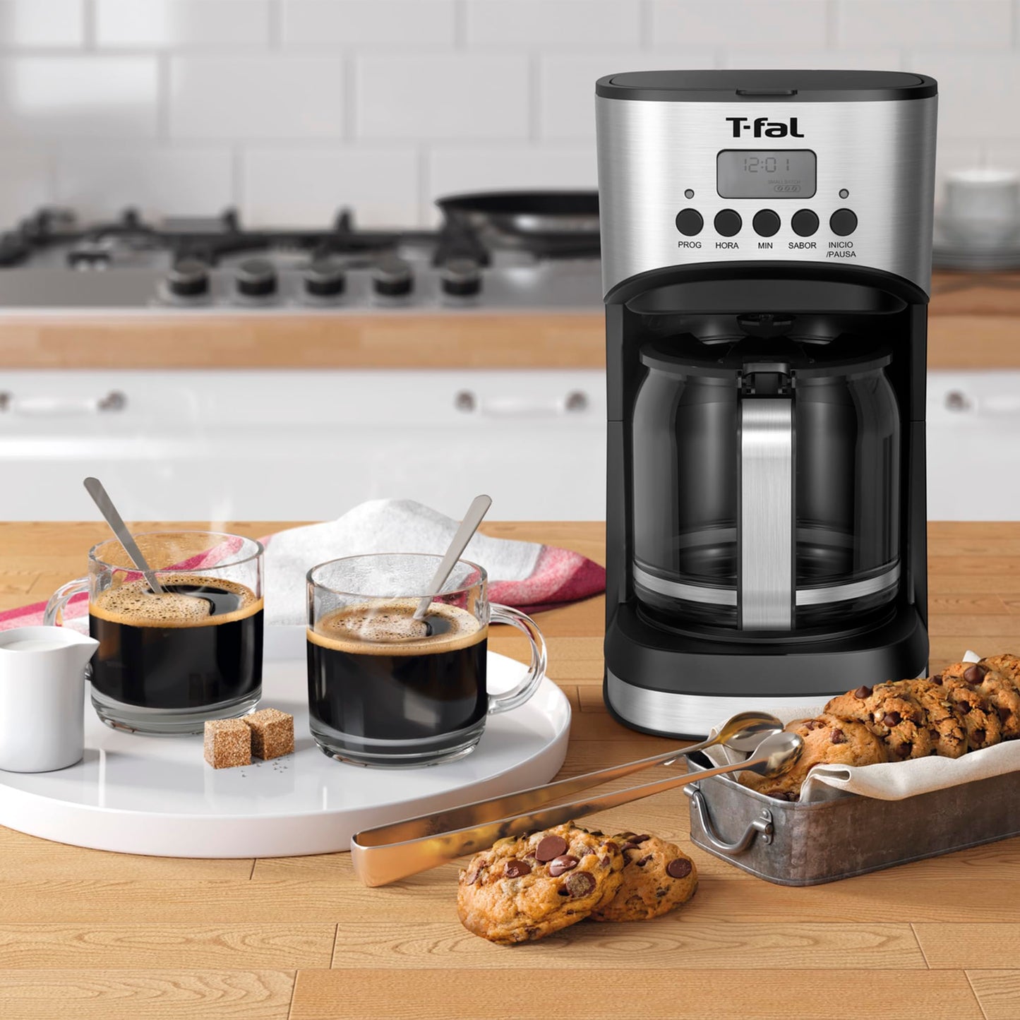 Cafetera de Filtro Permanente T-Fal Grand Café Inoxidable, 14 tazas, Programable, CM771D55