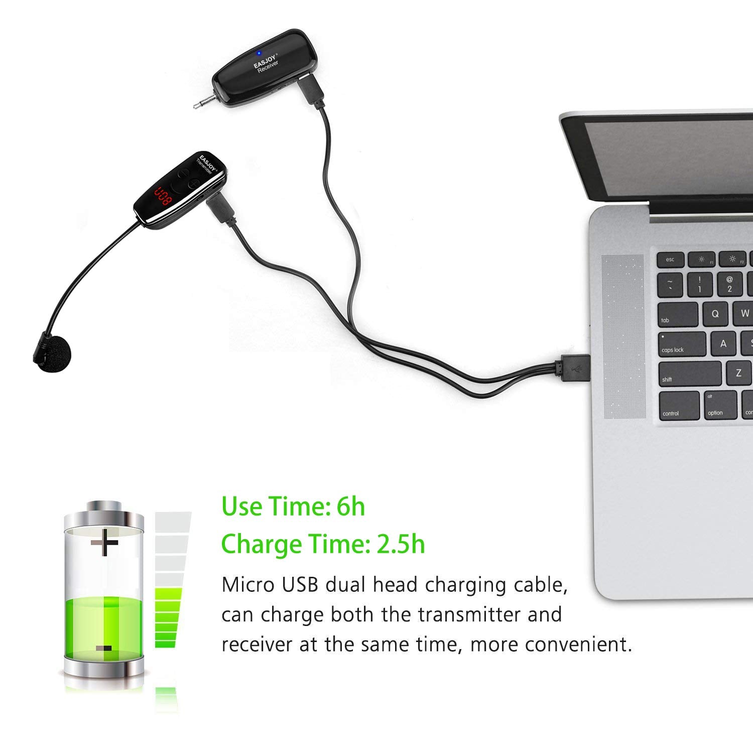Auriculares Inalámbricos EASJOY UHF Negro Recargables con Micrófono para Canto y Habla