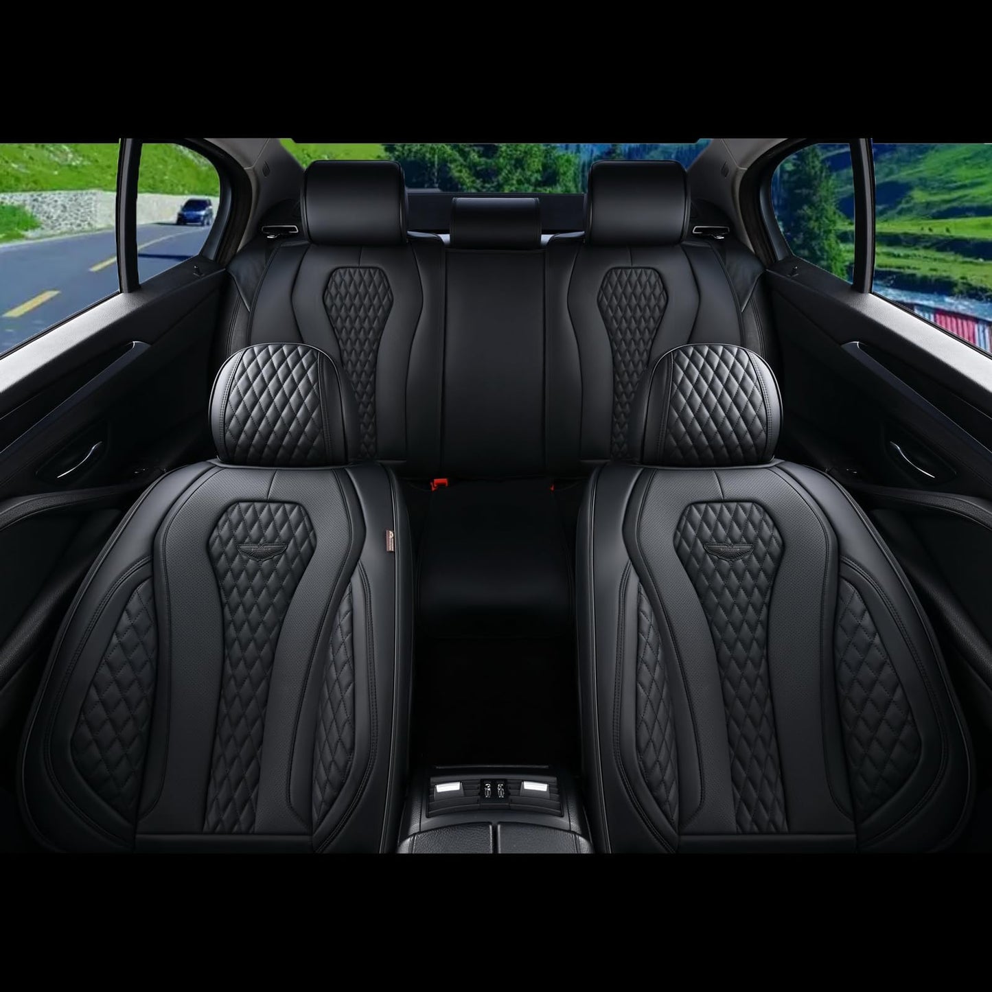 Coverado - Juego completo de fundas de asiento de piel universal de 5 asientos para automóviles, cojines de asiento impermeables de piel sintético, protectores de asiento delantero y trasero, fundas de asiento para automóviles para la mayoría de vehículos